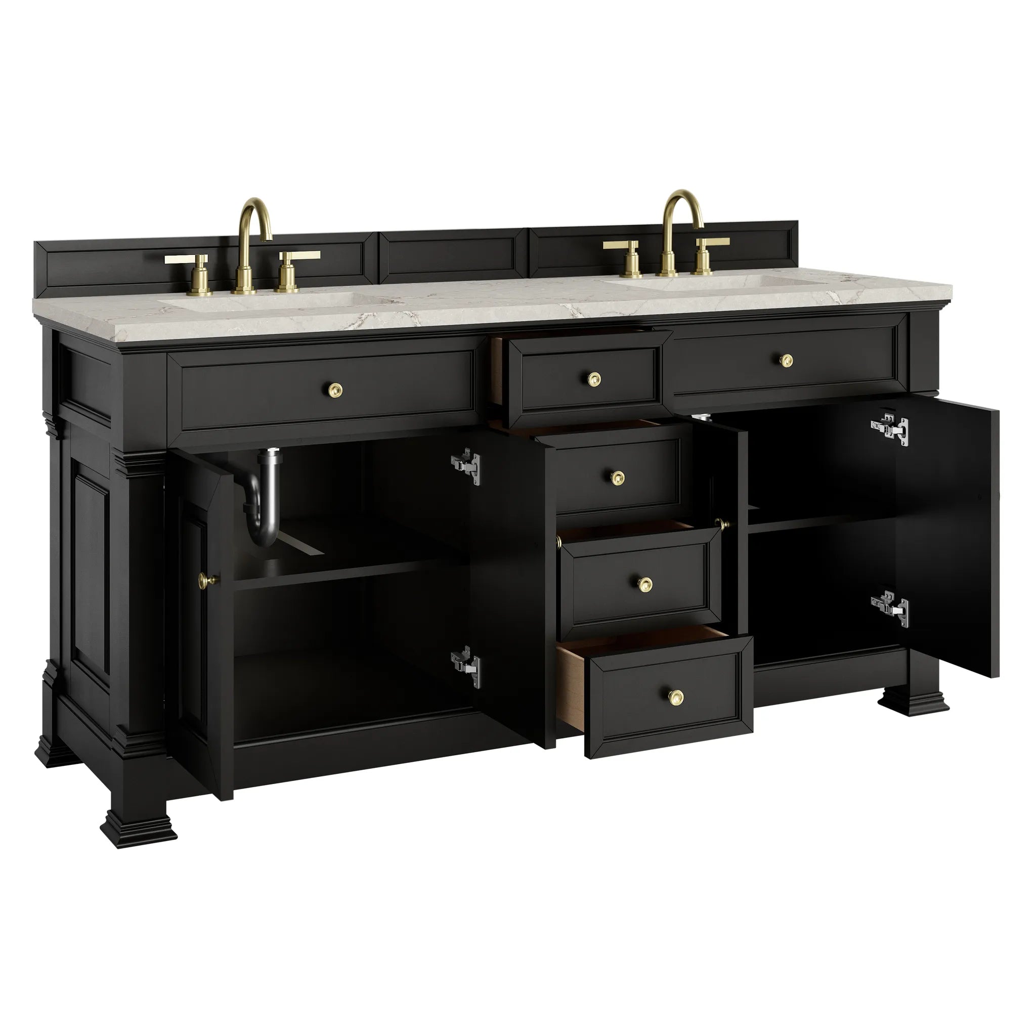 72" Brookfield Double Vanity in Black Onyx-Victorian Silver Silestone-8" Widespread image 7