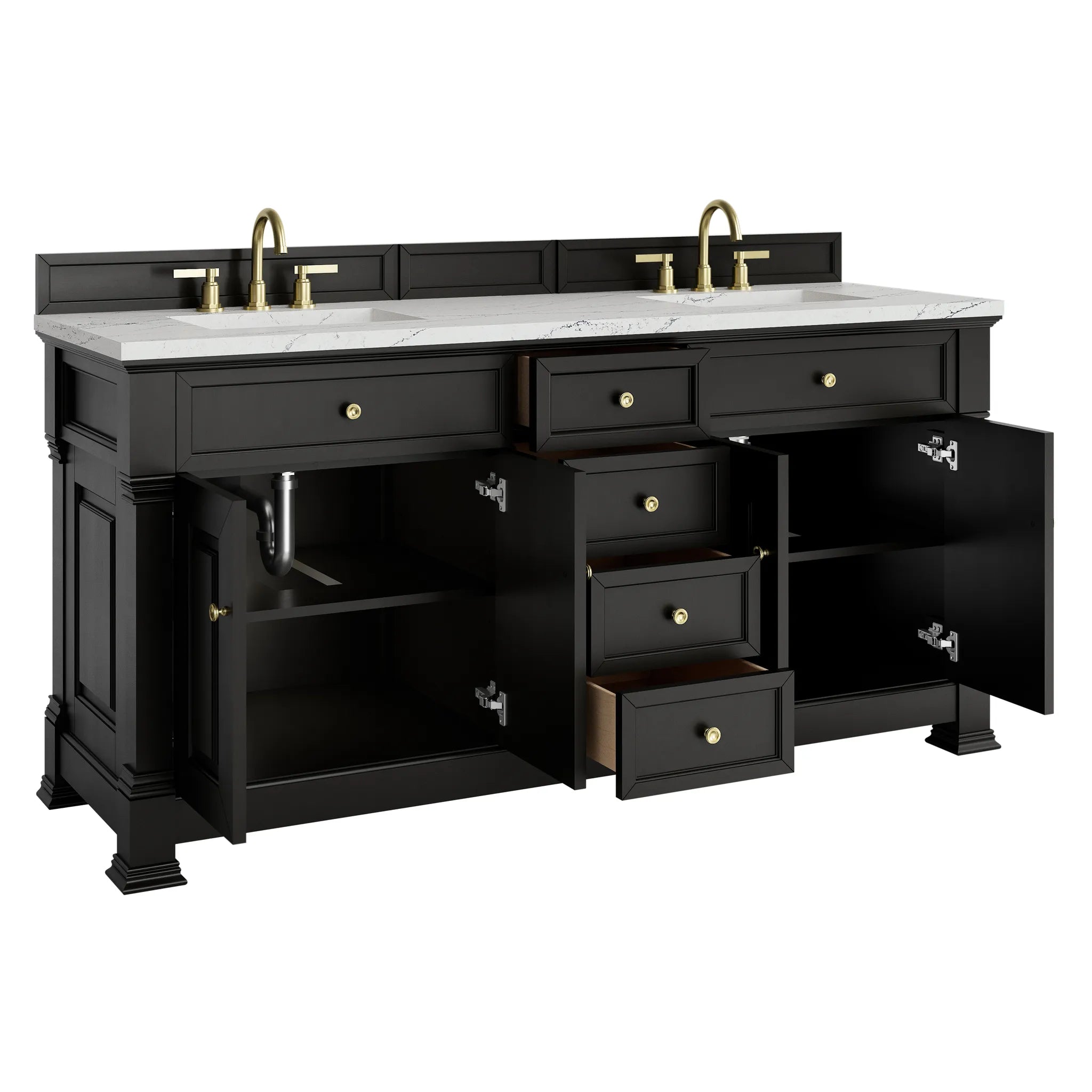 72" Brookfield Double Vanity in Black Onyx w/FreePower Wireless Charger-Ethereal Noctis Silestone-8" Widespread image 9