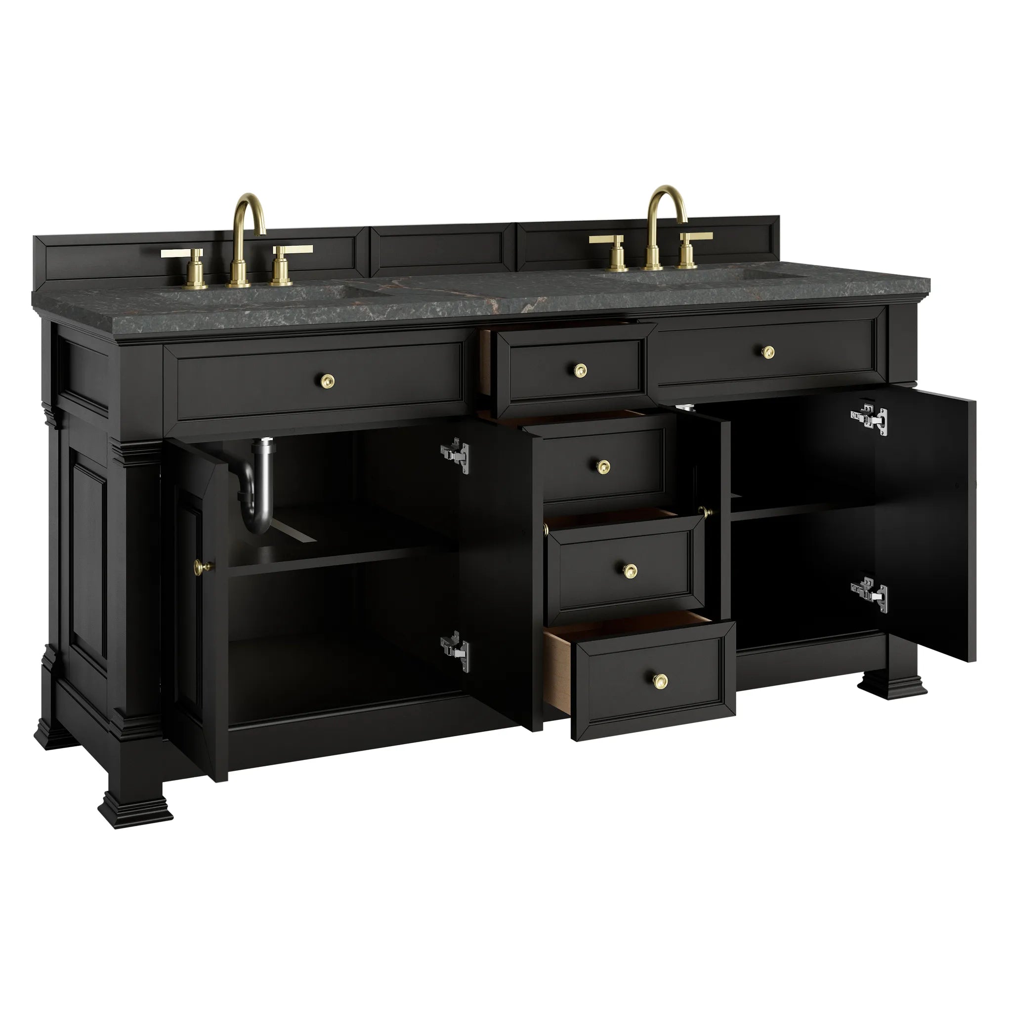 72" Brookfield Double Vanity in Black Onyx w/FreePower Wireless Charger-Parisien Bleu Silestone-8" Widespread image 9