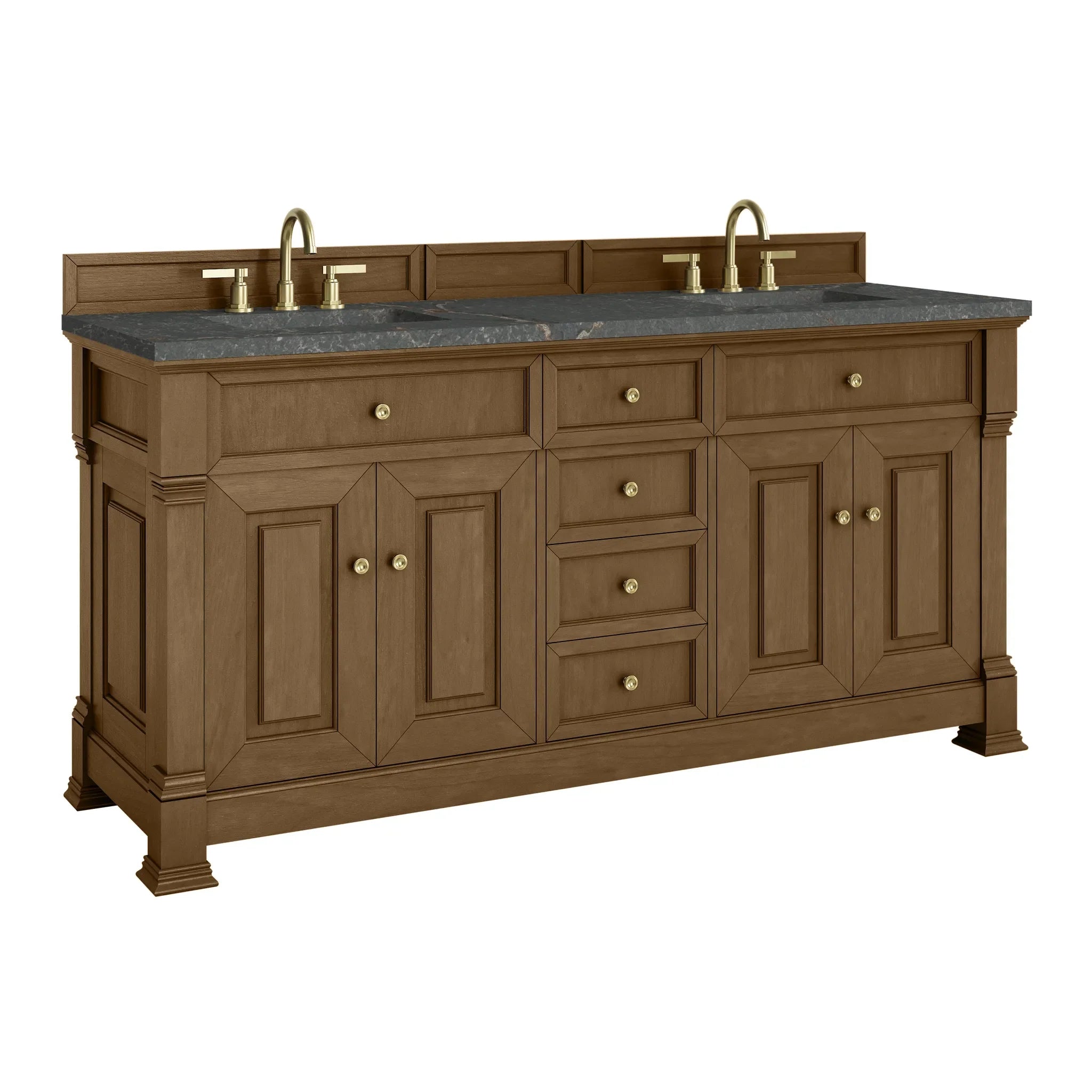 72" Brookfield Double Vanity in Honey Oak-Parisien Bleu Silestone-8" Widespread image 9