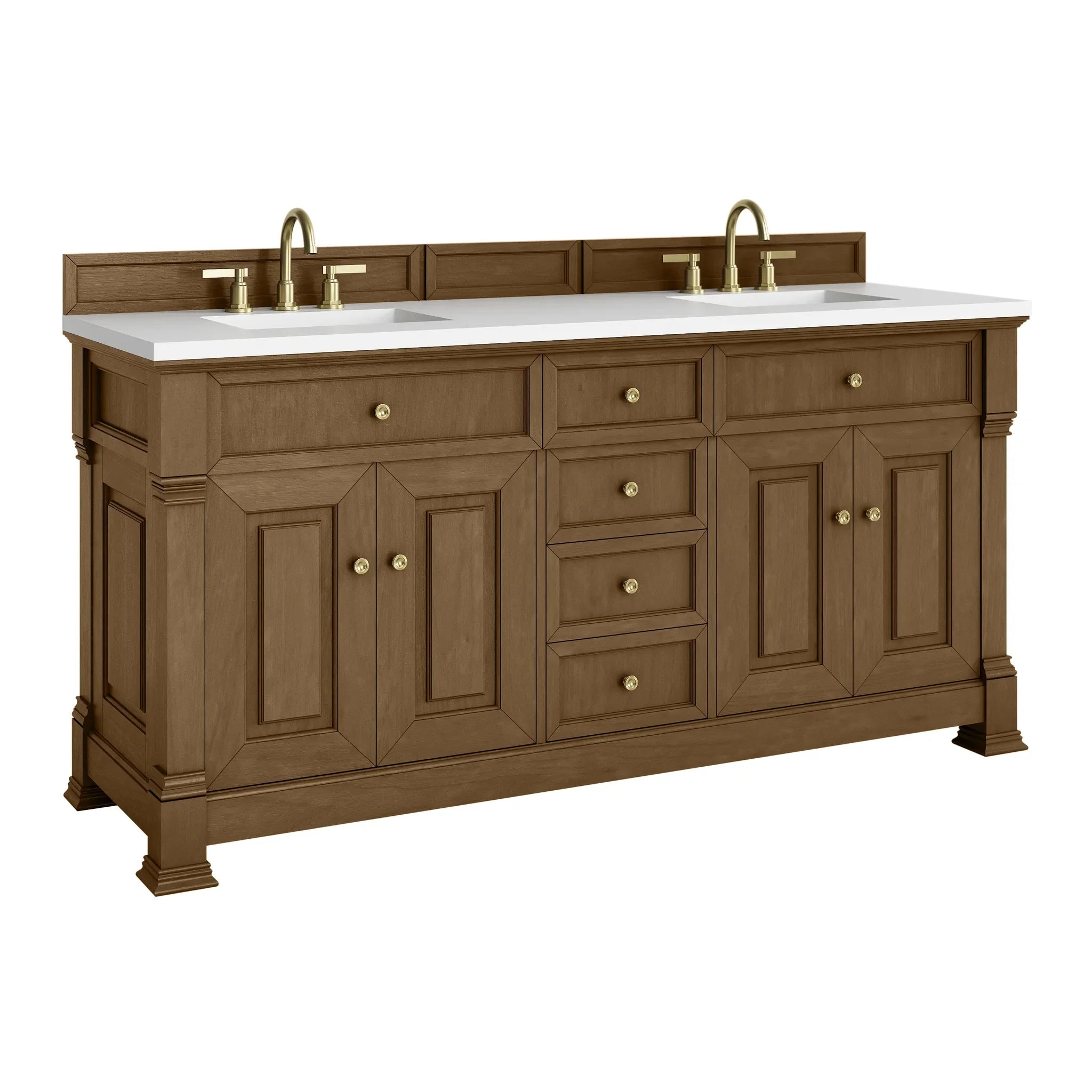 72" Brookfield Double Vanity in Honey Oak-White Zeus Silestone-8" Widespread image 9