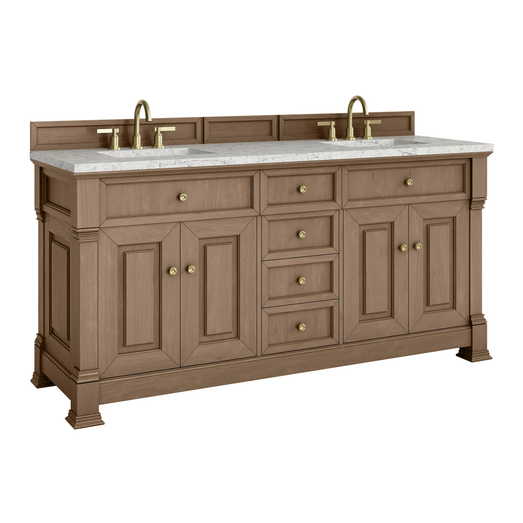 72" Brookfield Double Vanity in Pecan-Eternal Jasmine Pearl Silestone-8" Widespread image 9