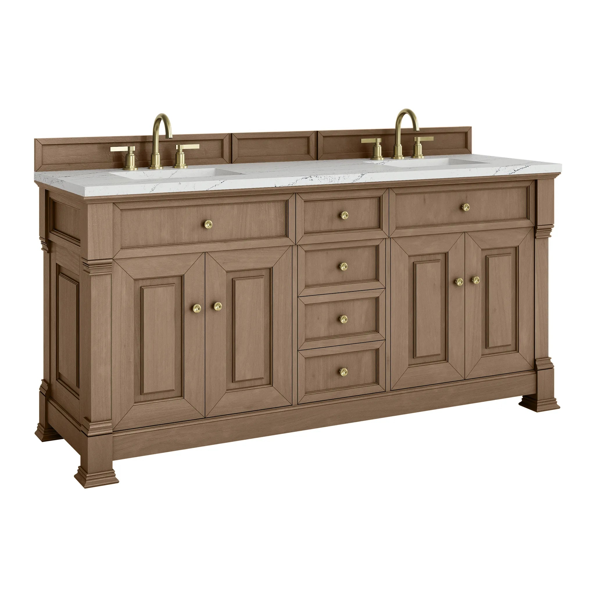 72" Brookfield Double Vanity in Pecan-Ethereal Noctis Silestone-8" Widespread image 9