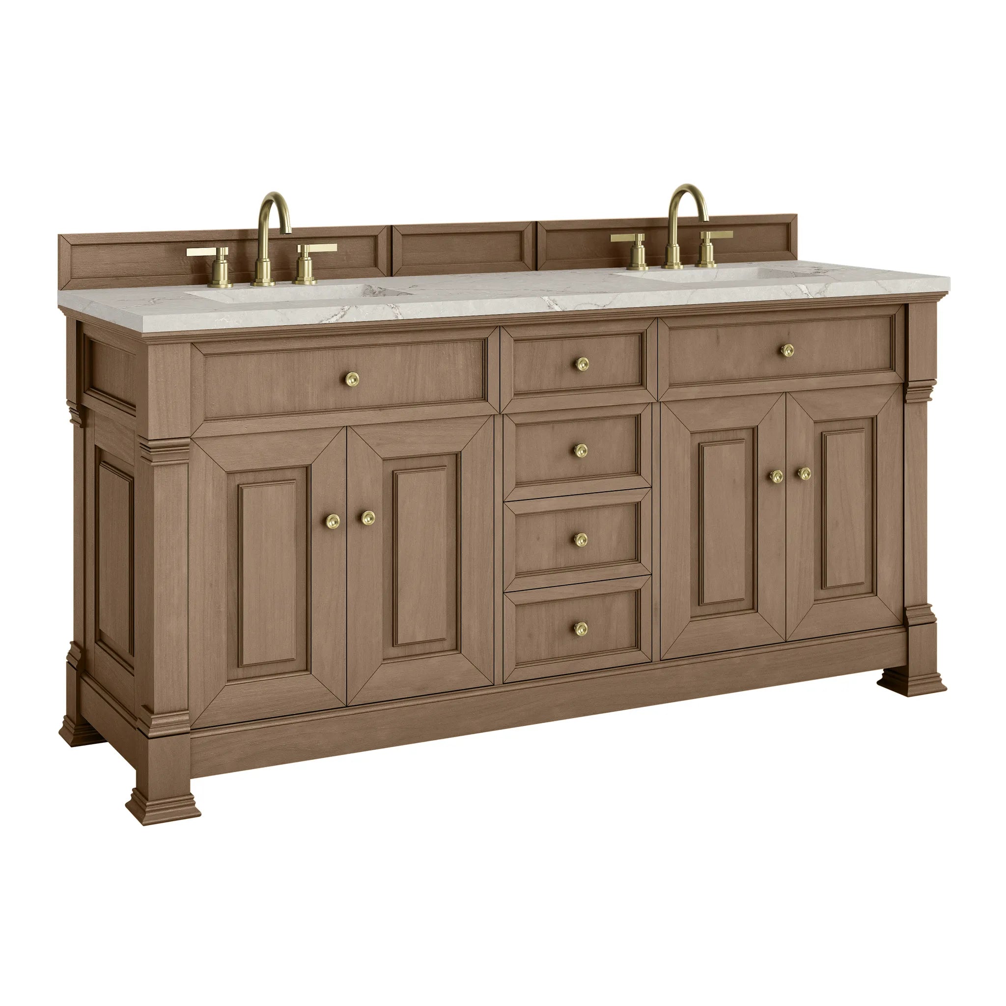 72" Brookfield Double Vanity in Pecan-Victorian Silver Silestone-8" Widespread image 9