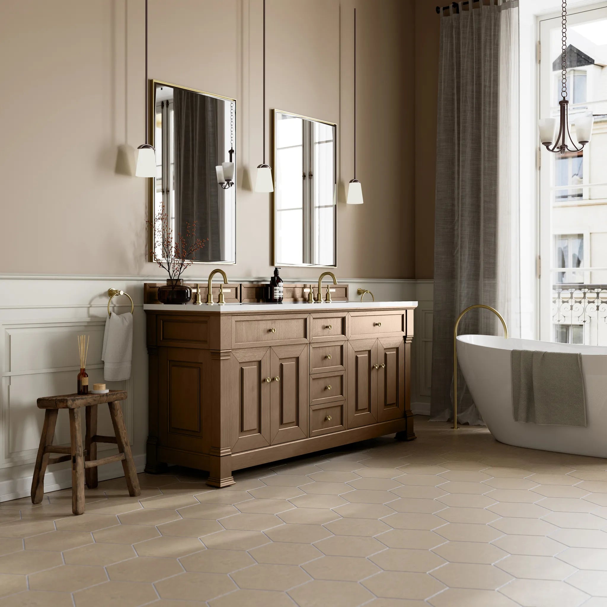 72" Brookfield Double Vanity in Pecan-White Zeus Silestone-8" Widespread image 3