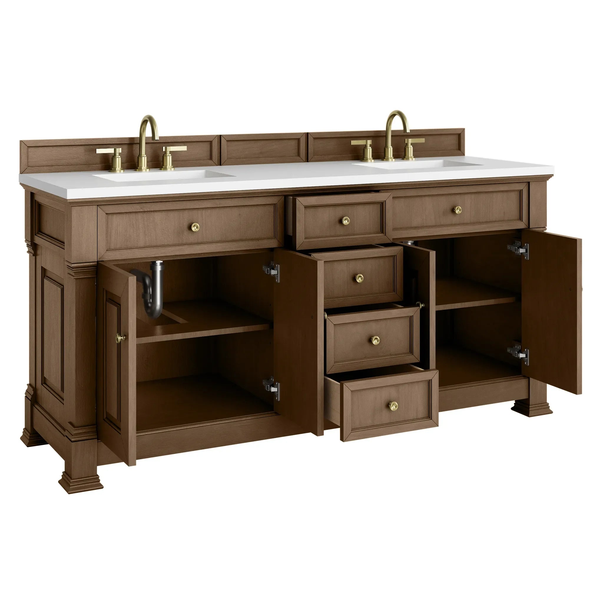 72" Brookfield Double Vanity in Pecan-White Zeus Silestone-8" Widespread image 7