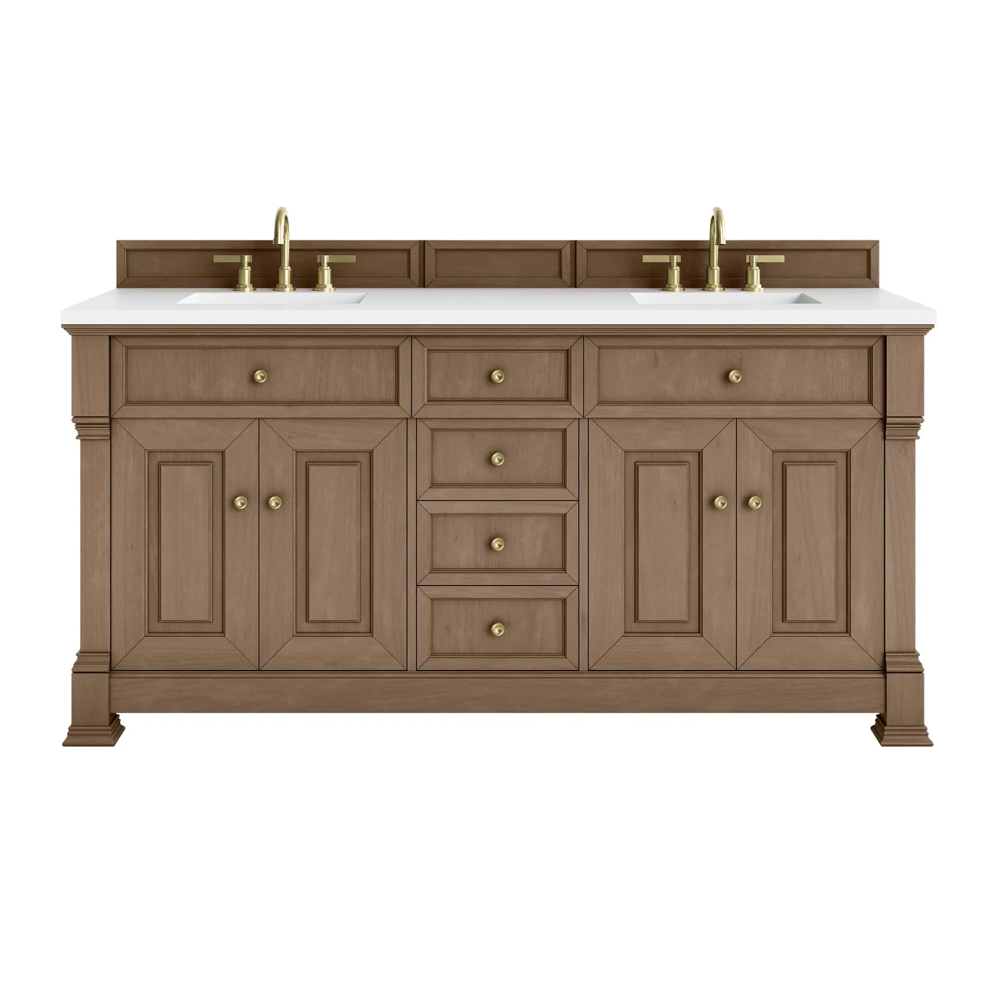 72" Brookfield Double Vanity in Pecan-White Zeus Silestone-8" Widespread image