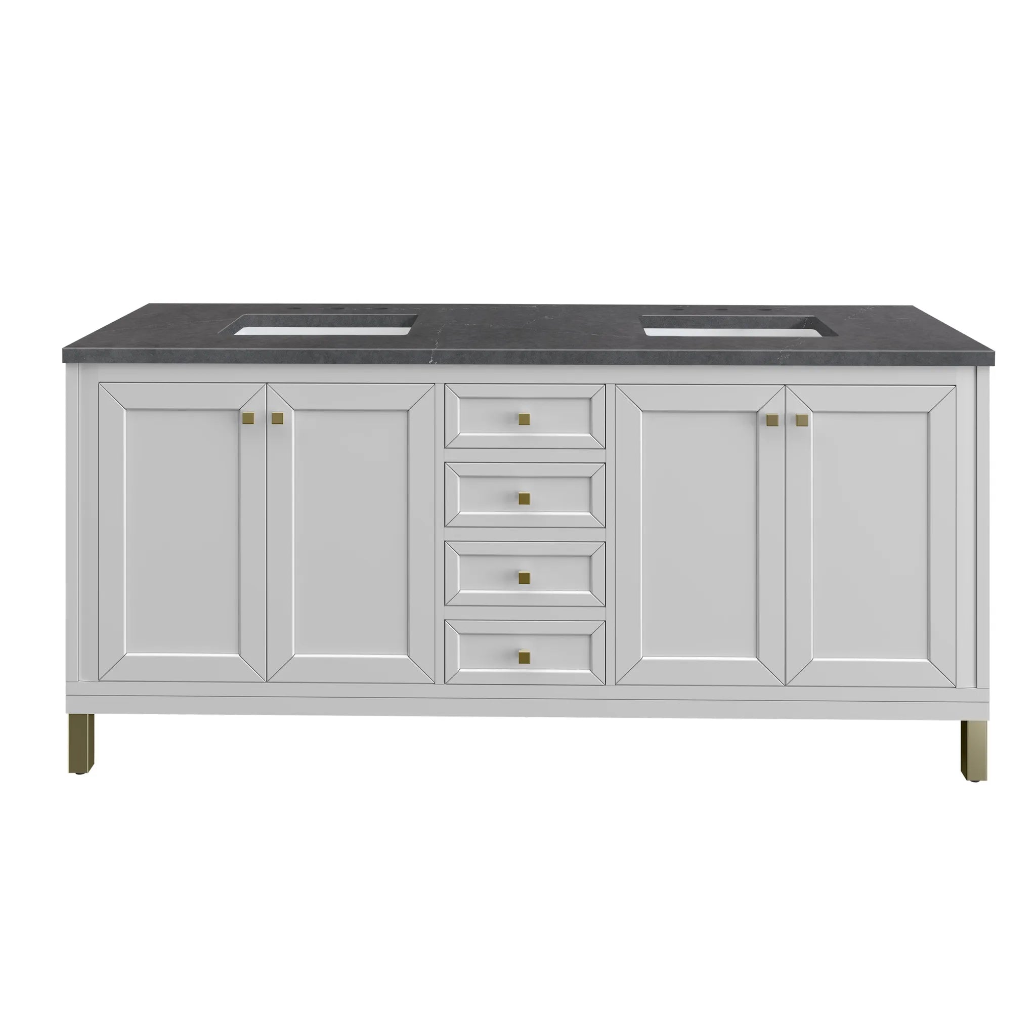 72" Chicago Double Vanity in Glossy White-Charcoal Soapstone Silestone-8" Widespread image