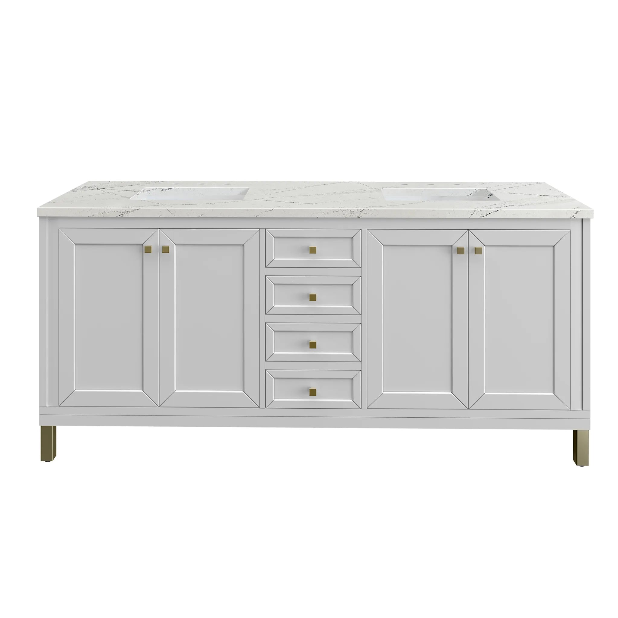 72" Chicago Double Vanity in Glossy White, w/FreePower Wireless Charger-Ethereal Noctis Silestone-8" Widespread image