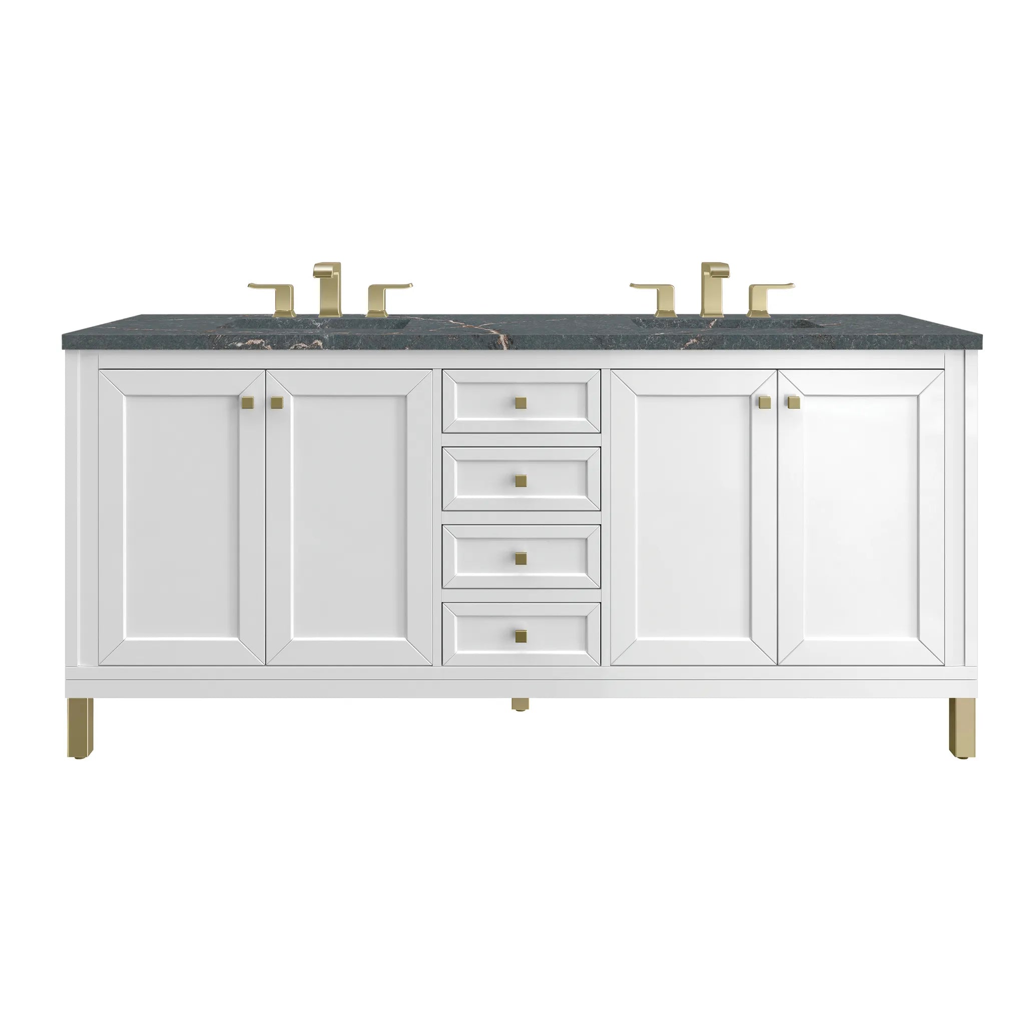 72" Chicago Double Vanity in Glossy White, w/FreePower Wireless Charger-Parisien Bleu Silestone-8" Widespread image