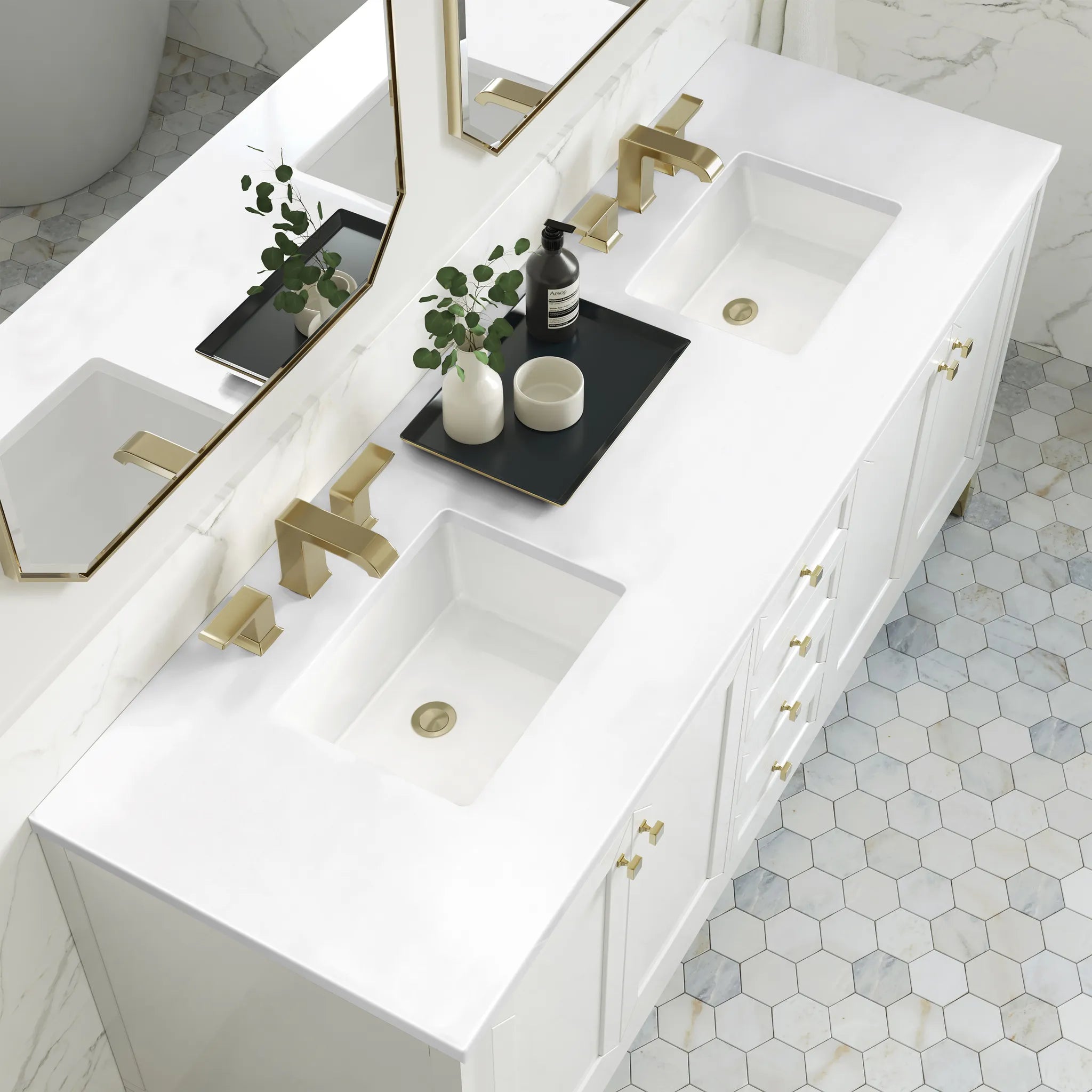 72" Chicago Double Vanity in Glossy White-White Zeus Silestone-8" Widespread image 7