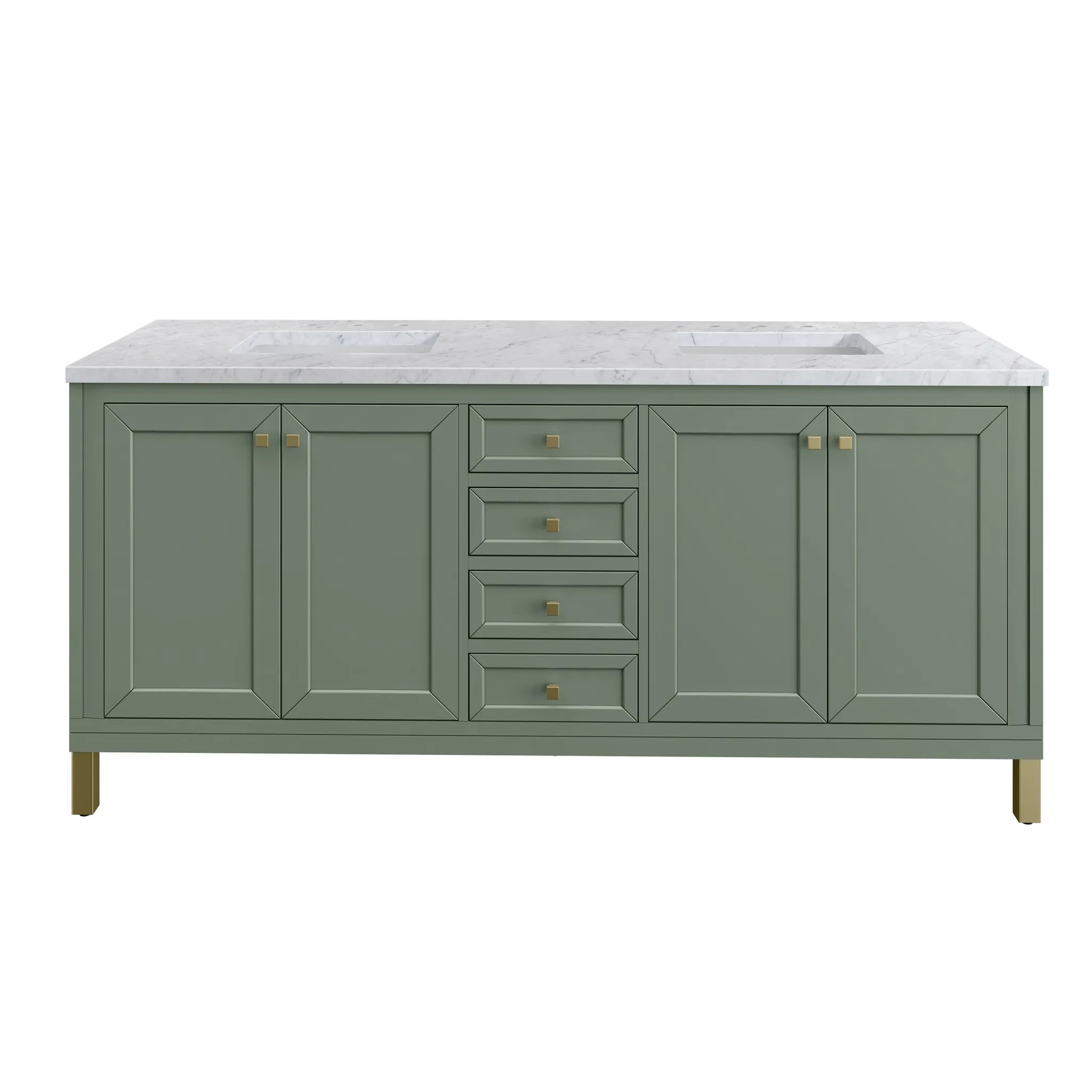 72" Chicago Double Vanity in Smokey Celadon-Carrara White Marble-8" Widespread image 1