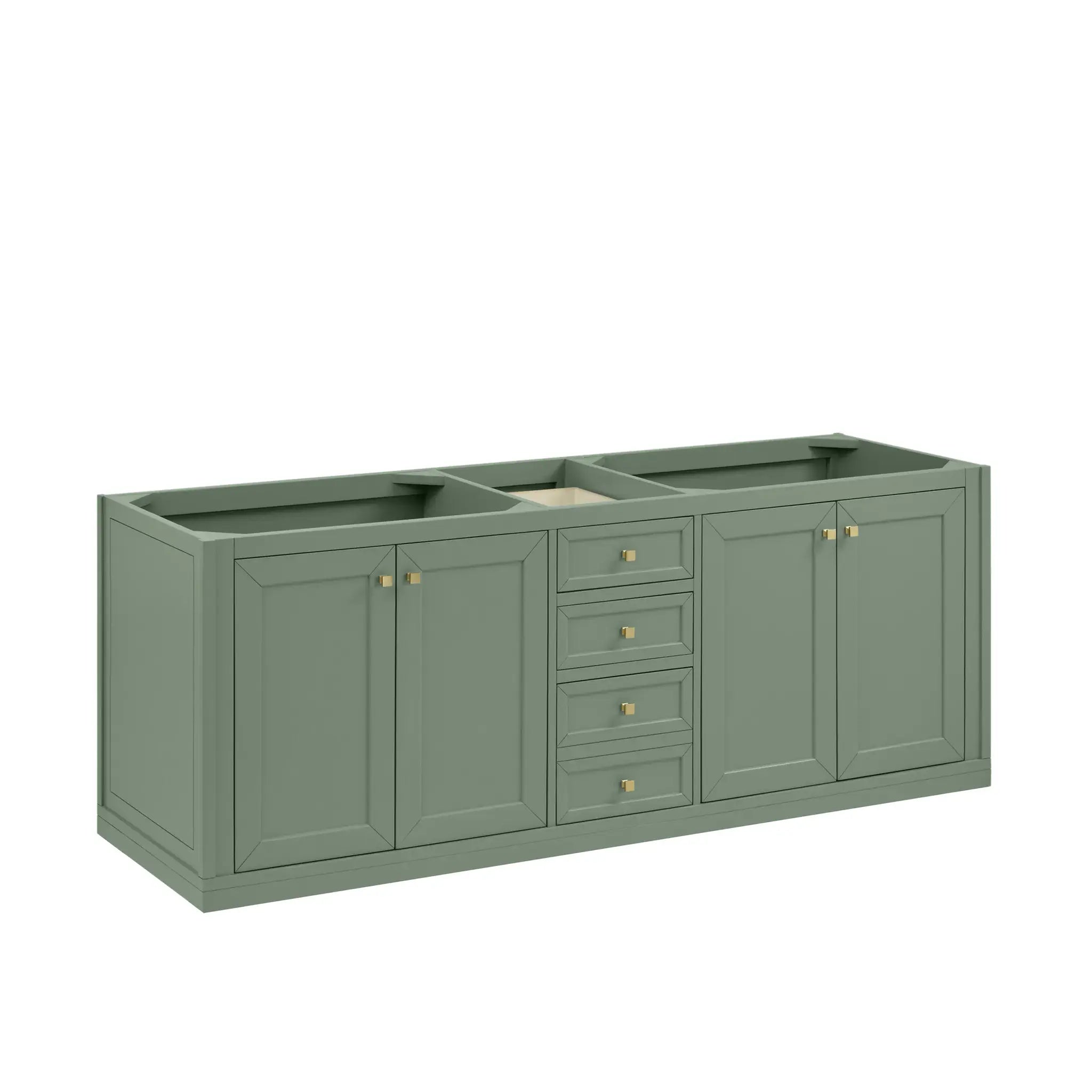72" Chicago Double Vanity in Smokey Celadon-Carrara White Marble-8" Widespread image 3