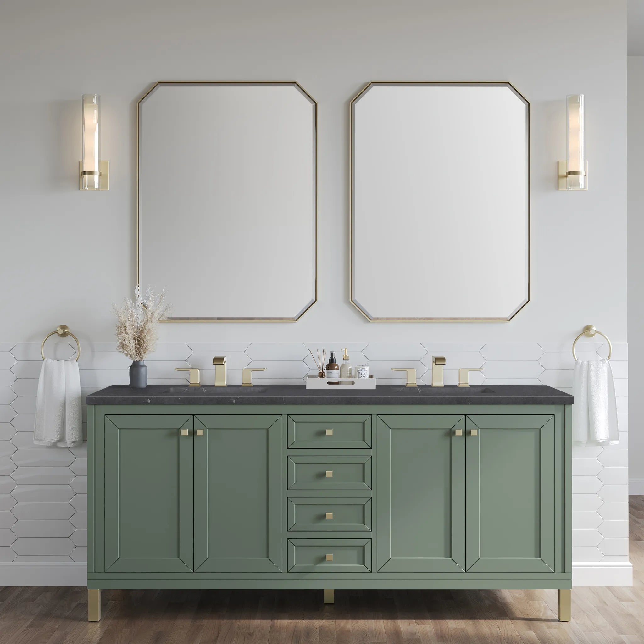 72" Chicago Double Vanity in Smokey Celadon-Charcoal Soapstone Silestone-8" Widespread image 4