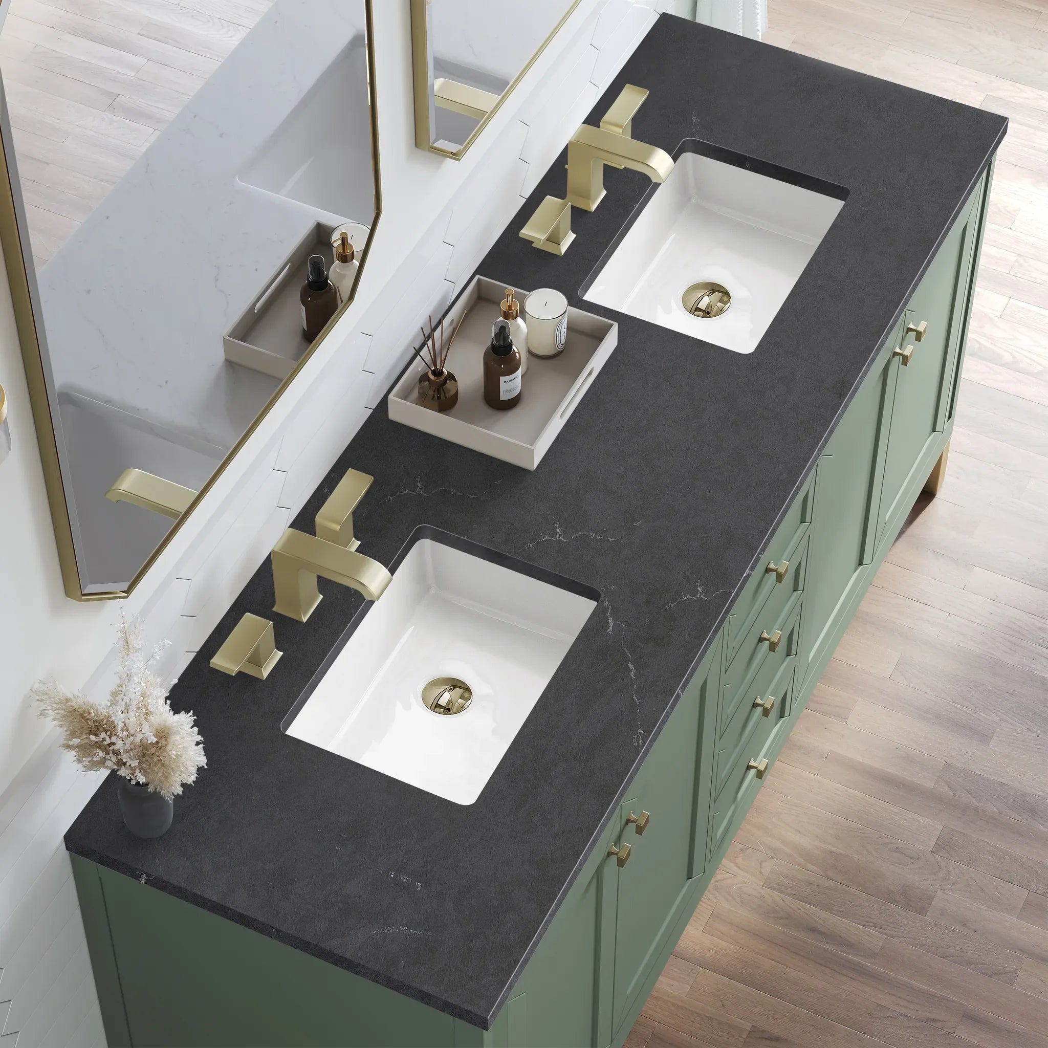 72" Chicago Double Vanity in Smokey Celadon-Charcoal Soapstone Silestone-8" Widespread image 8
