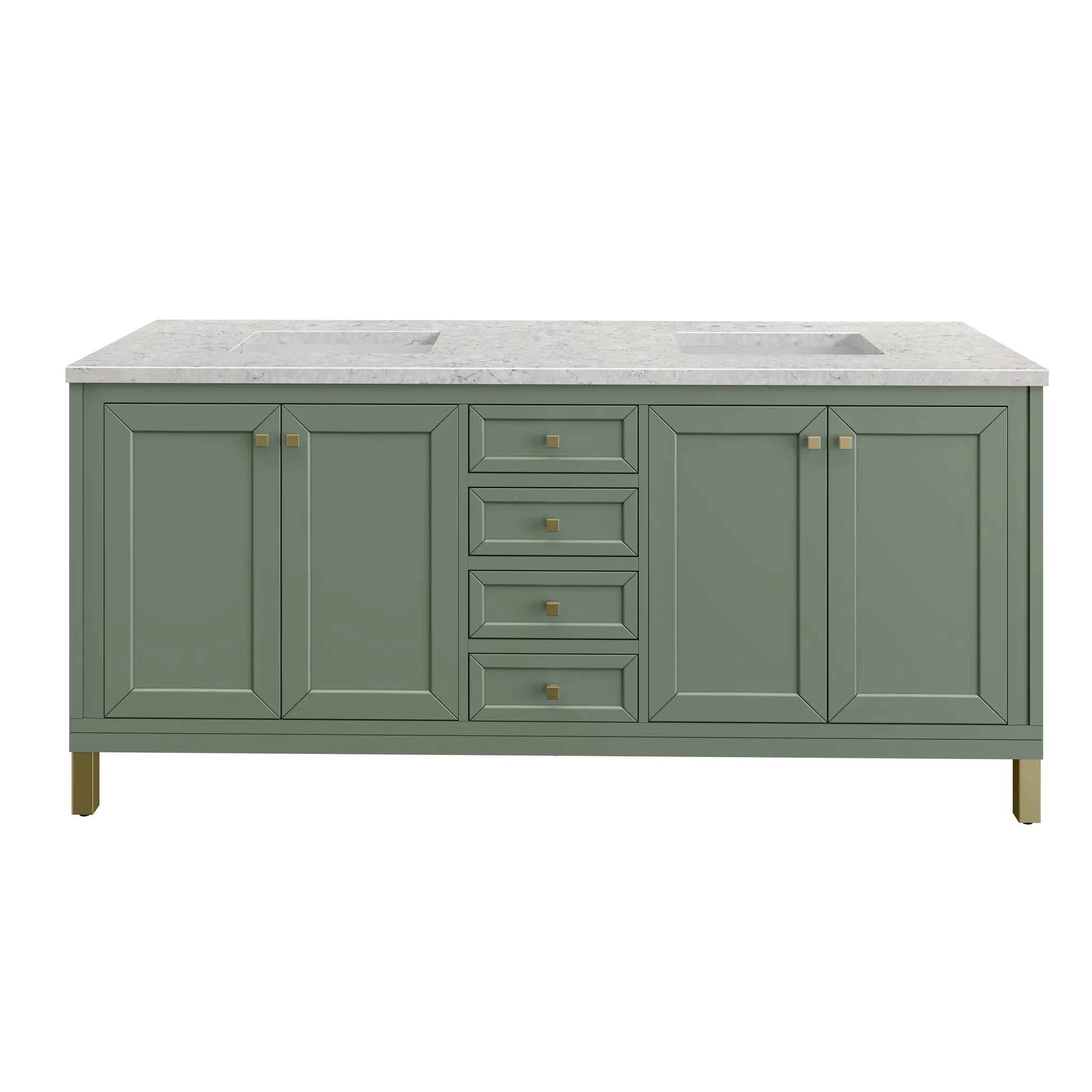 72" Chicago Double Vanity in Smokey Celadon-Eternal Jasmine Pearl Silestone-8" Widespread image 1