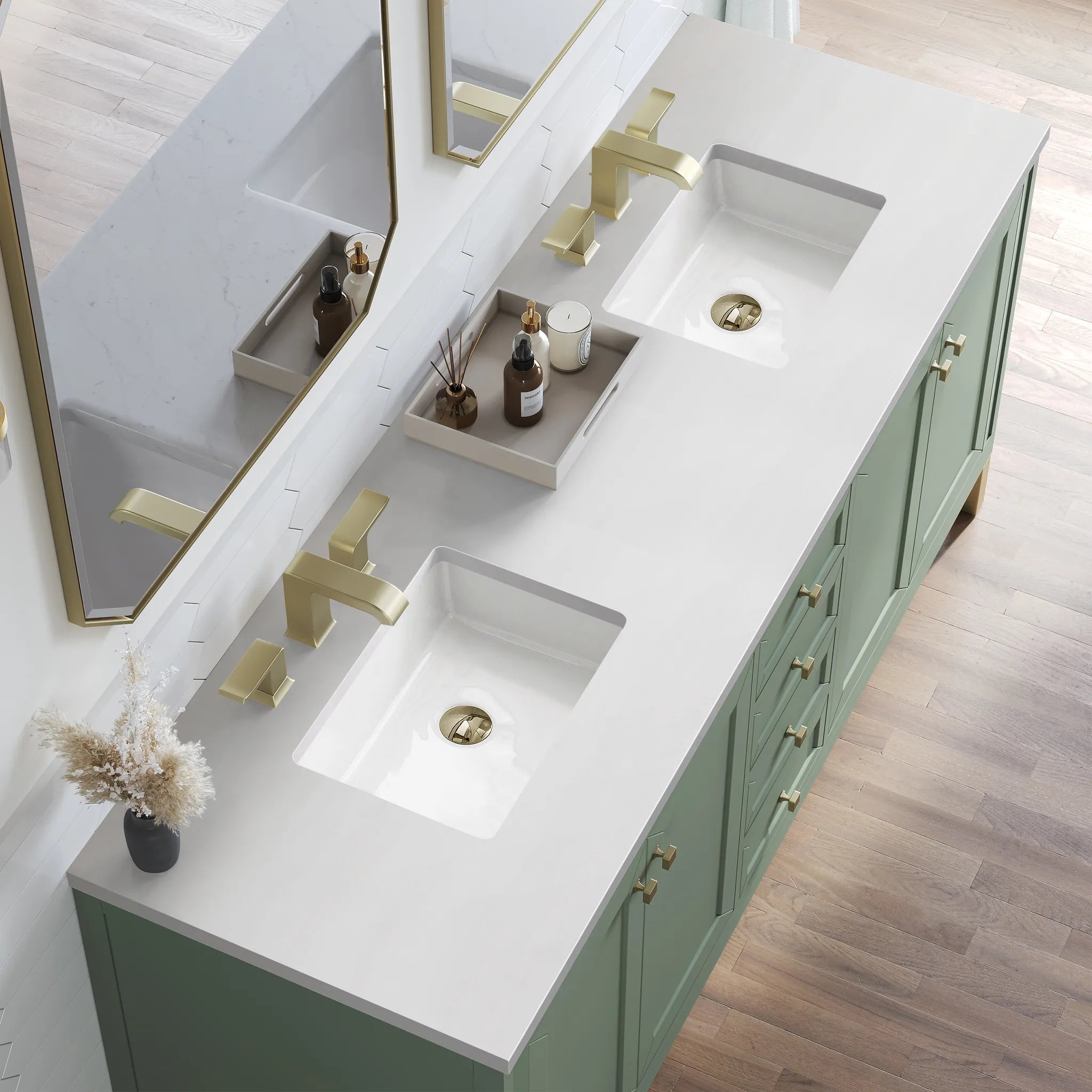 72" Chicago Double Vanity in Smokey Celadon-White Zeus Silestone-8" Widespread image 10