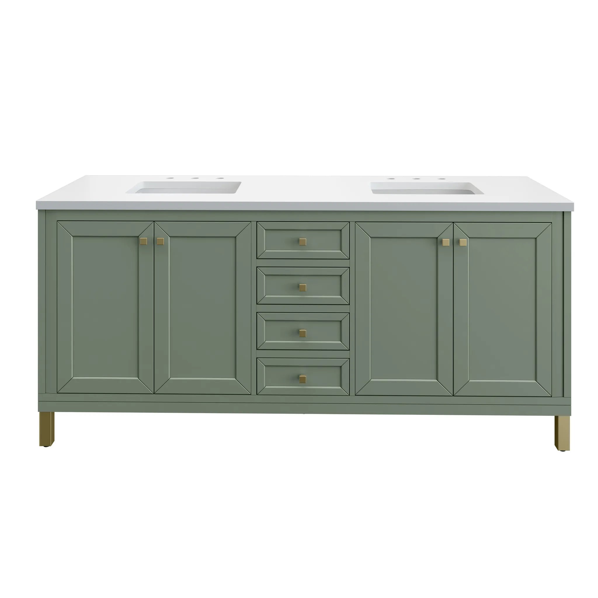 72" Chicago Double Vanity in Smokey Celadon-White Zeus Silestone-8" Widespread image 2