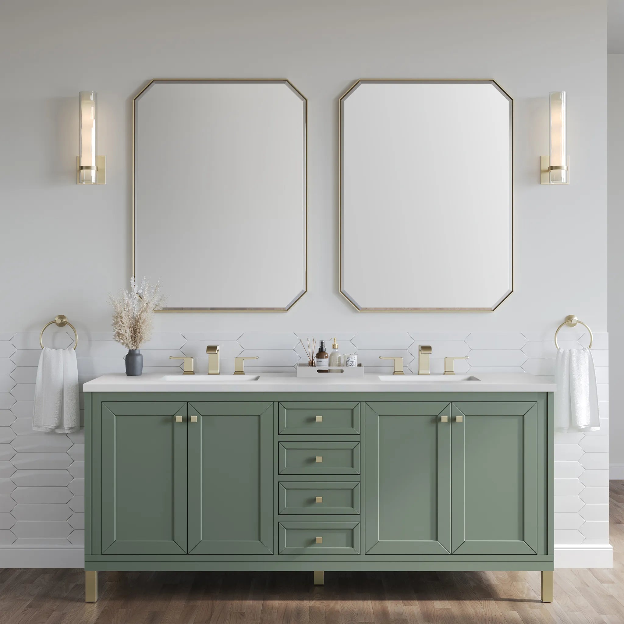 72" Chicago Double Vanity in Smokey Celadon-White Zeus Silestone-8" Widespread image 6