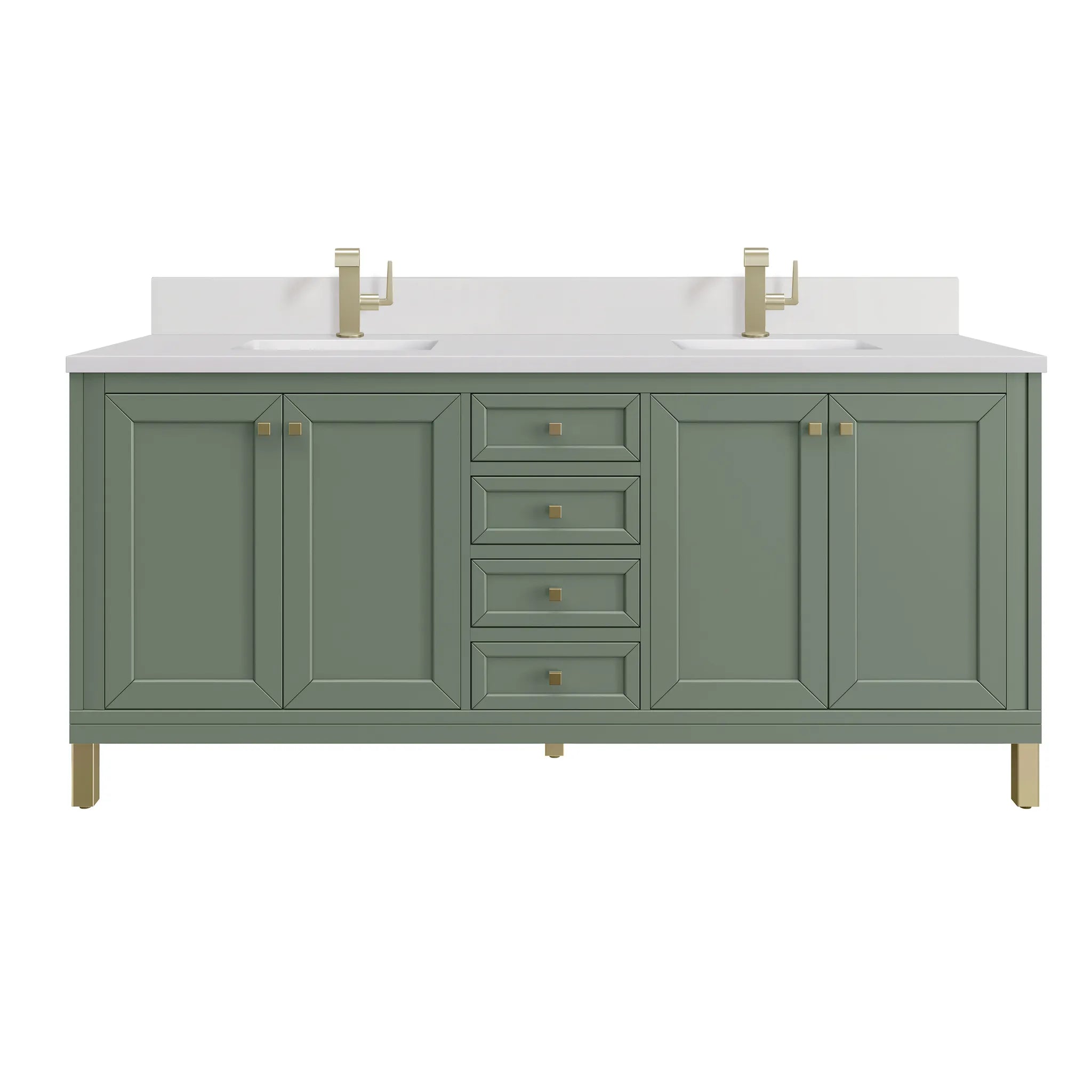 72" Chicago Double Vanity in Smokey Celadon-White Zeus Silestone & Backsplash-Single Hole image