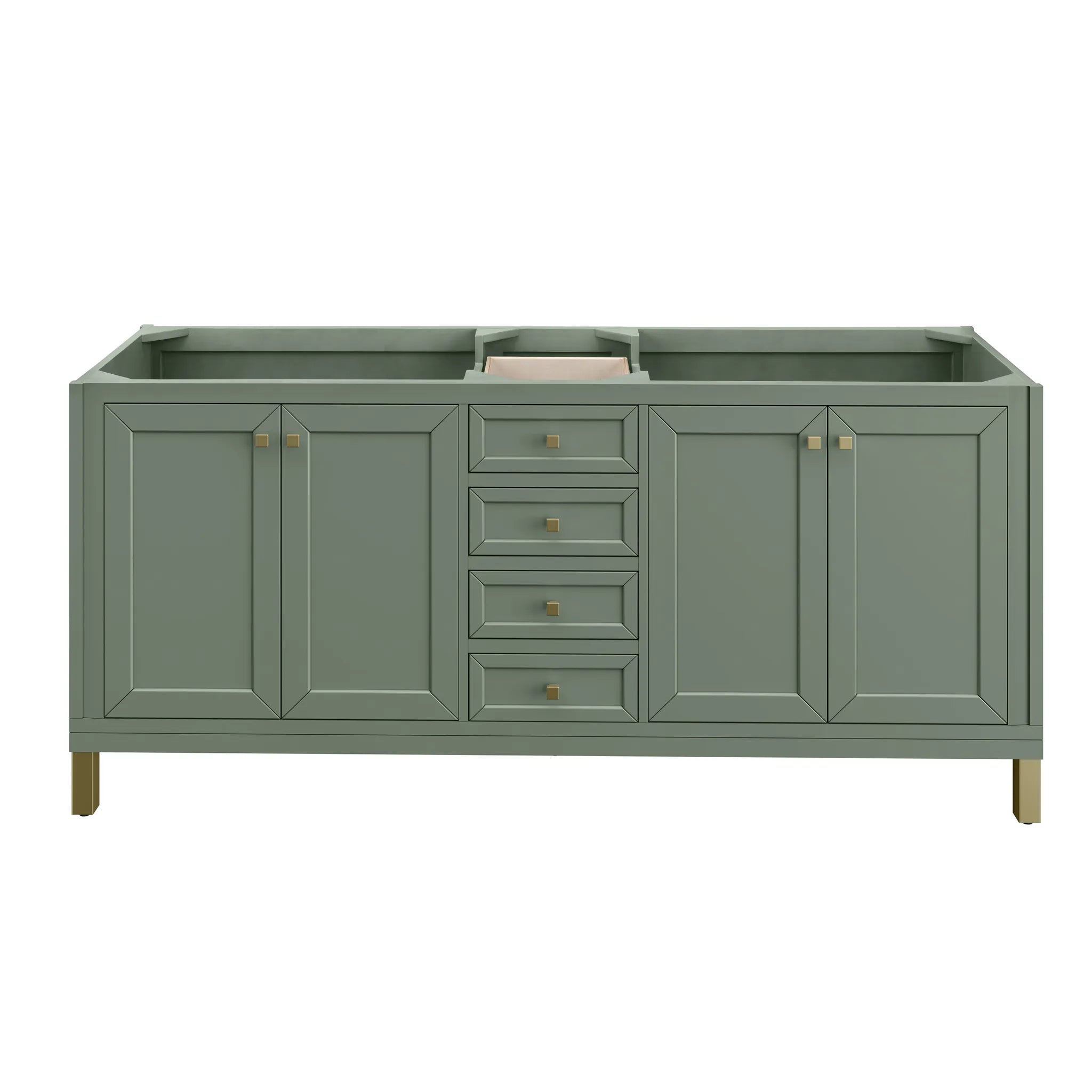 72" Chicago Double Vanity in Smokey Celadon, Wireless Charger-Eternal Jasmine Pearl Silestone-8" Widespread image 7