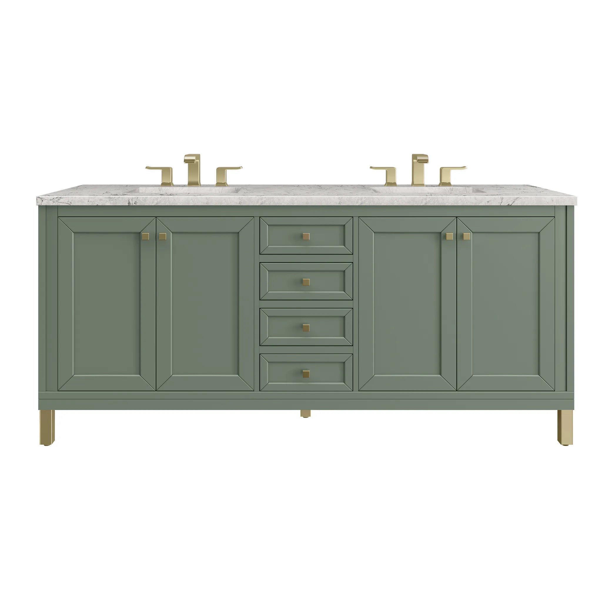72" Chicago Double Vanity in Smokey Celadon, Wireless Charger-Eternal Jasmine Pearl Silestone-8" Widespread image