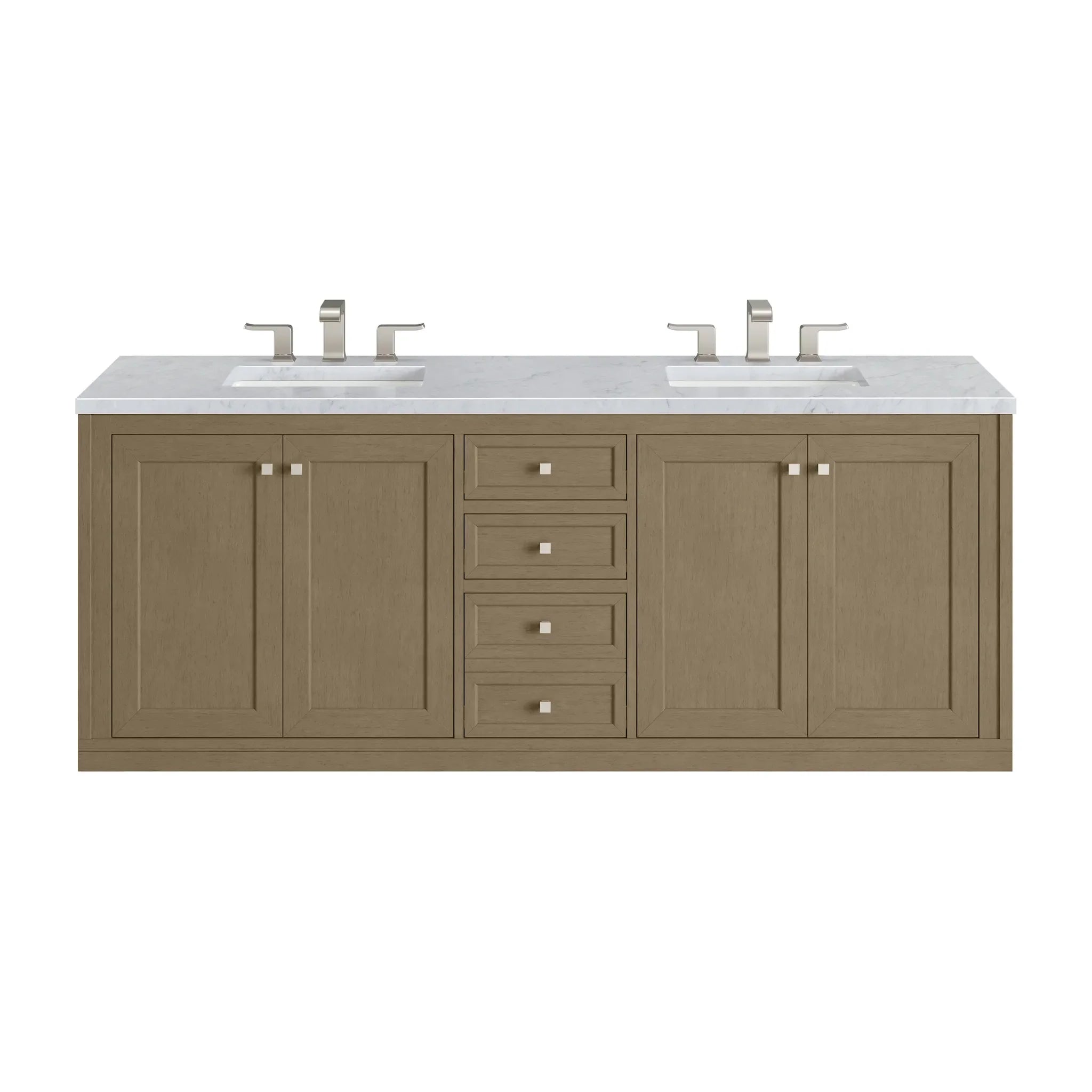 72" Chicago Double Vanity in Walnut Whisper-Carrara White Marble-8" Widespread image 2