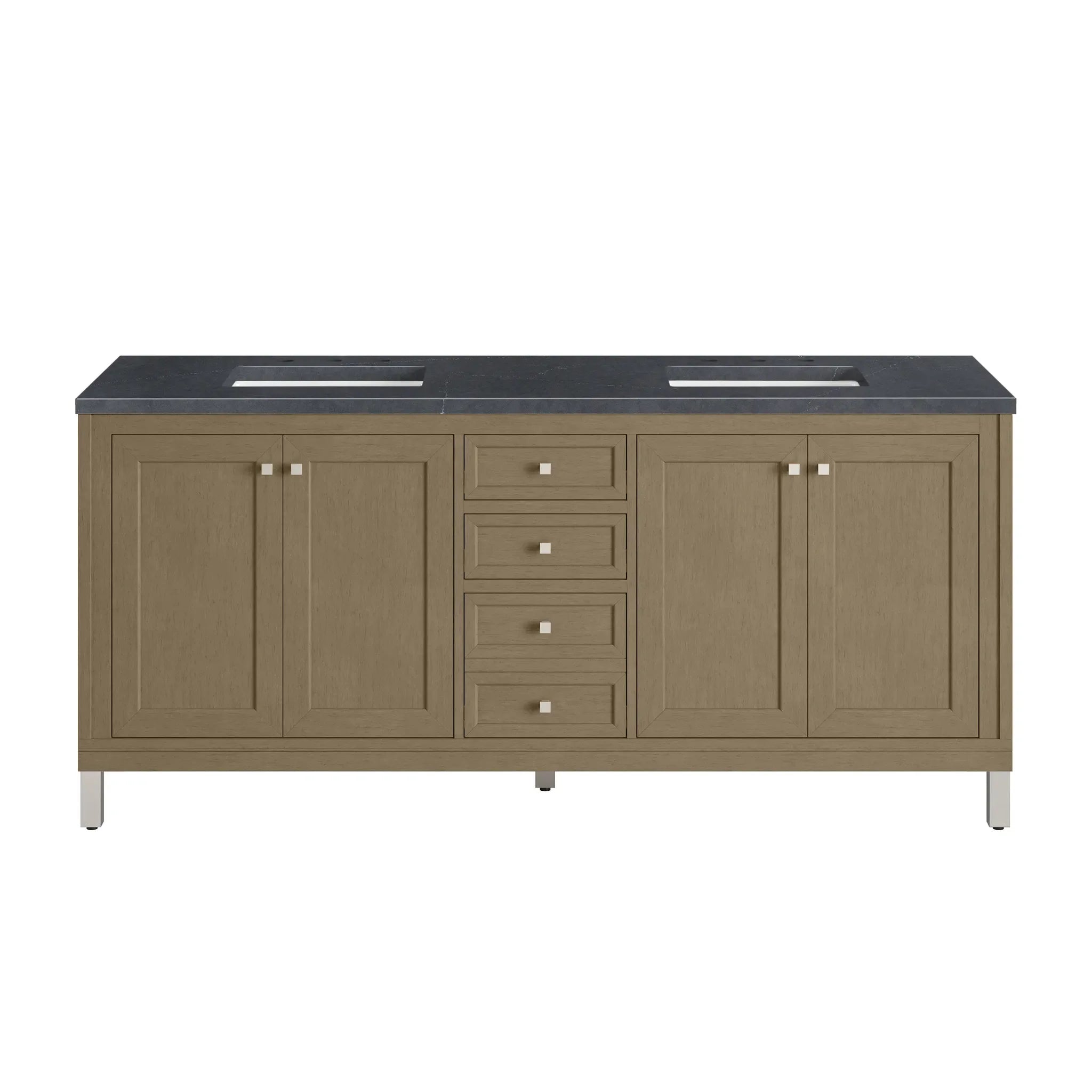 72" Chicago Double Vanity in Walnut Whisper-Charcoal Soapstone Silestone-8" Widespread image 1