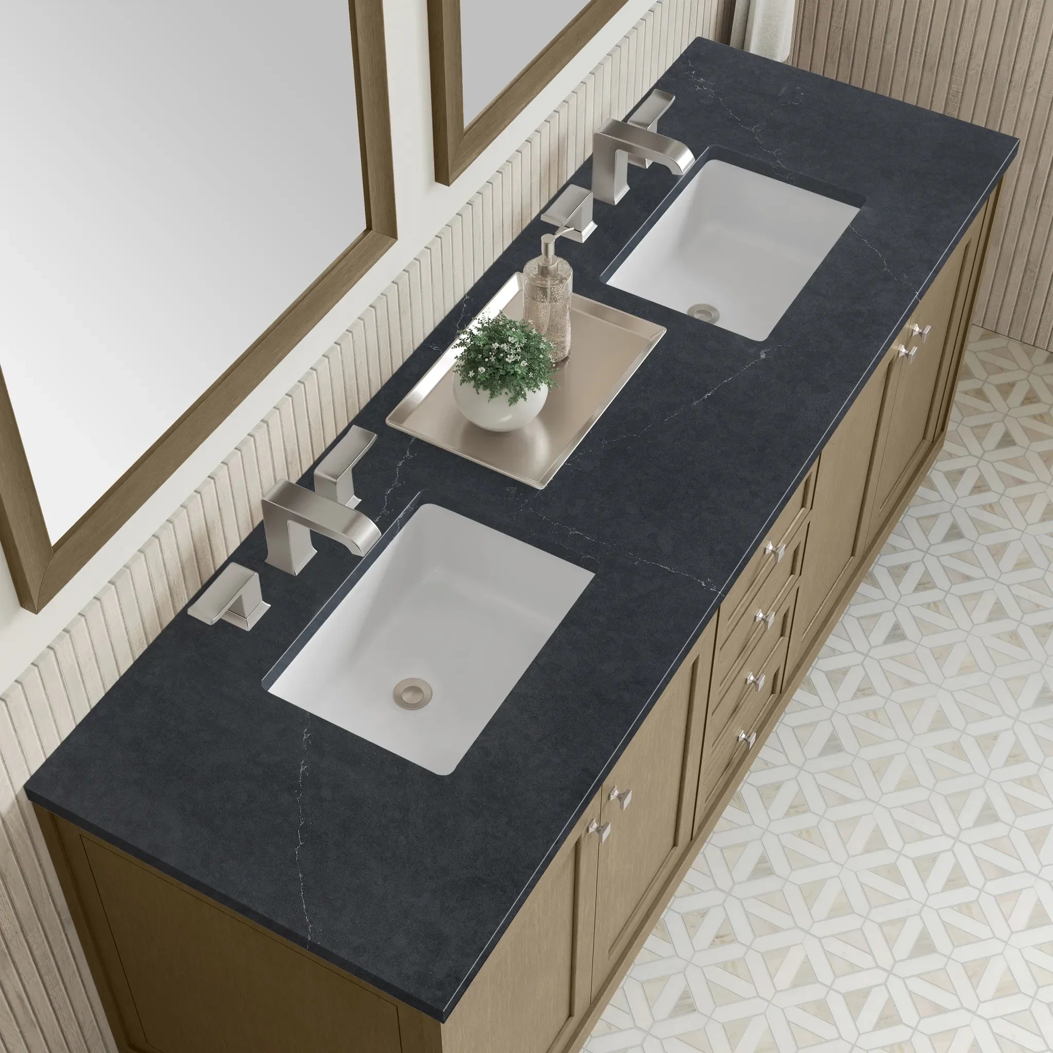 72" Chicago Double Vanity in Walnut Whisper-Charcoal Soapstone Silestone-8" Widespread image 14