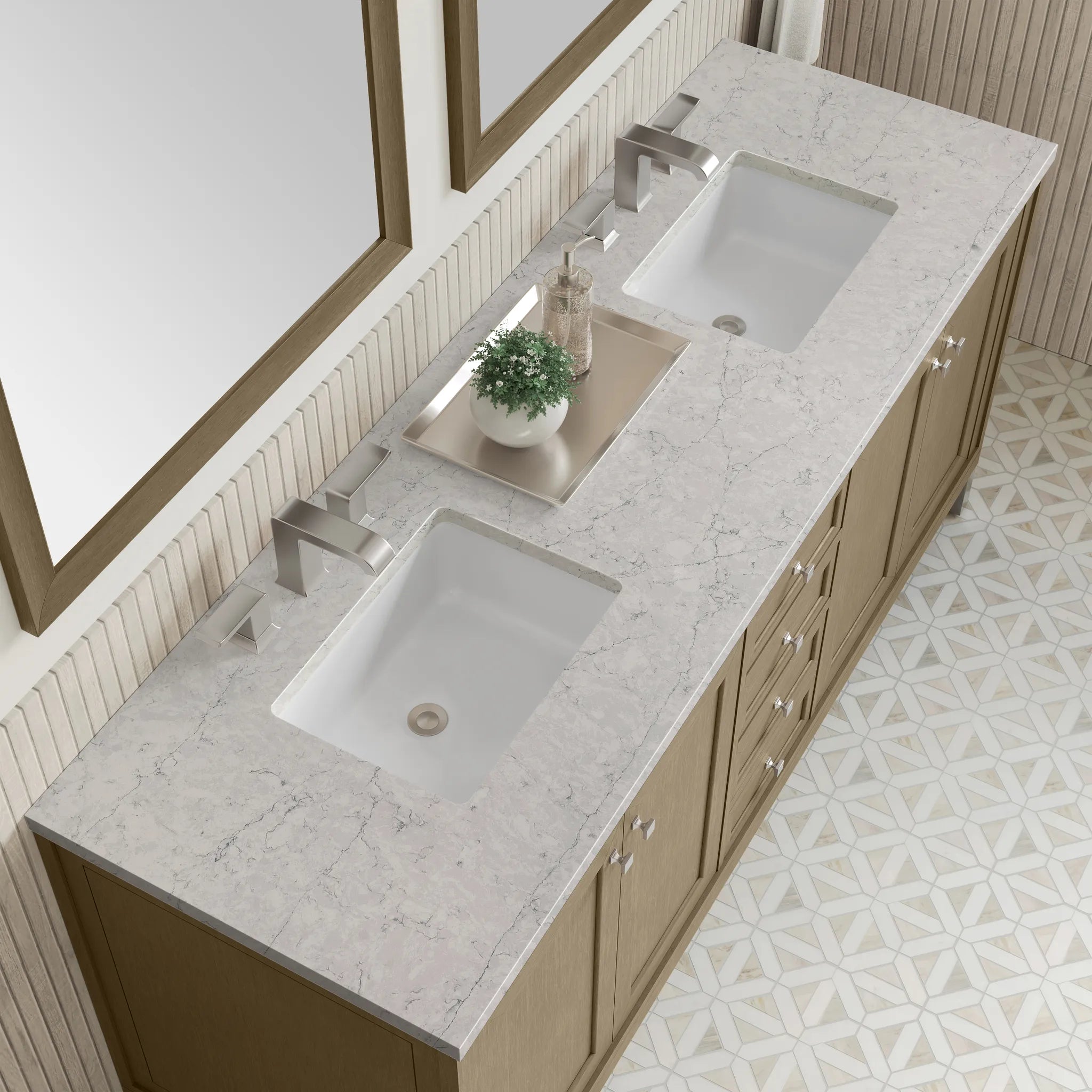 72" Chicago Double Vanity in Walnut Whisper-Eternal Jasmine Pearl Silestone-8" Widespread image 13