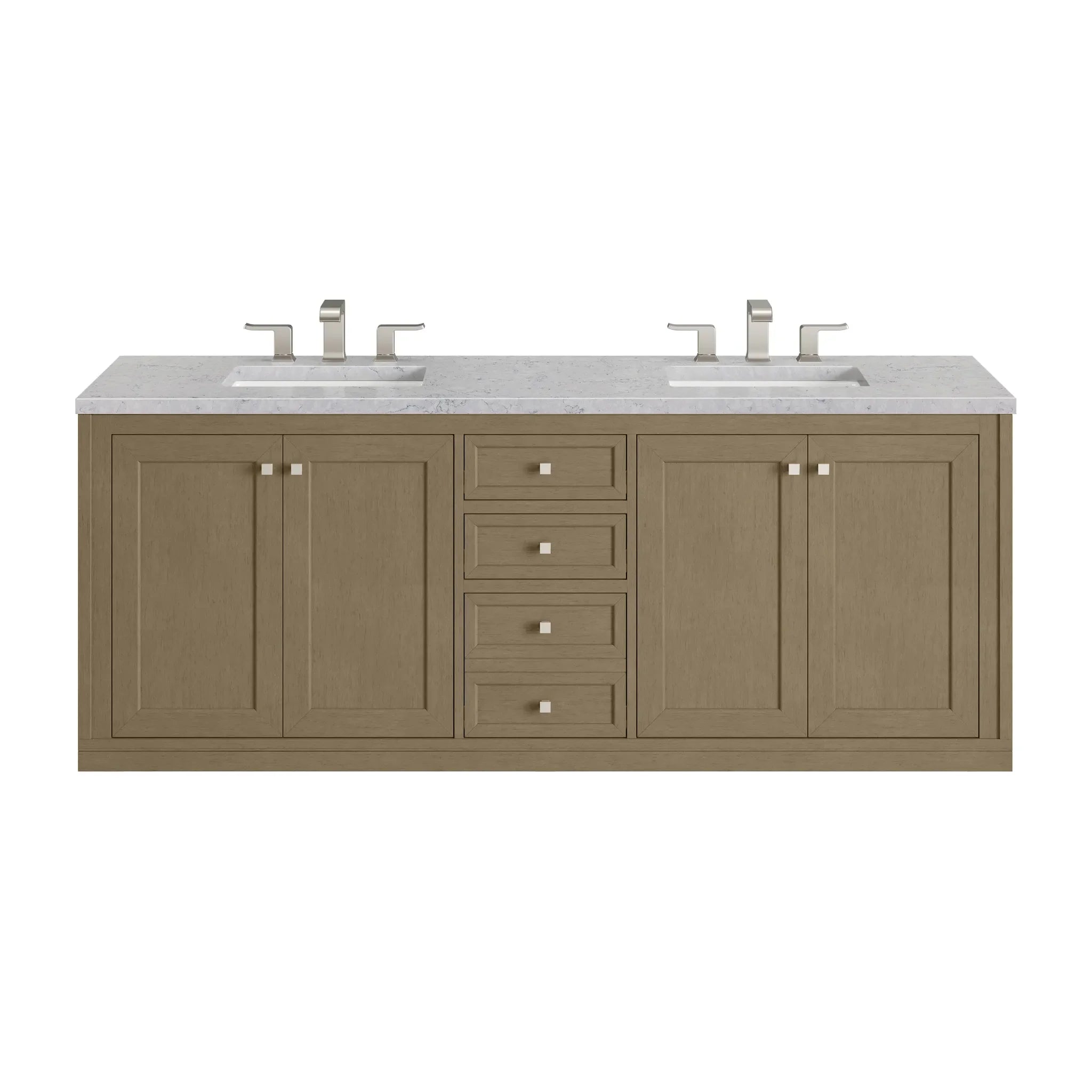 72" Chicago Double Vanity in Walnut Whisper-Eternal Jasmine Pearl Silestone-8" Widespread image 2