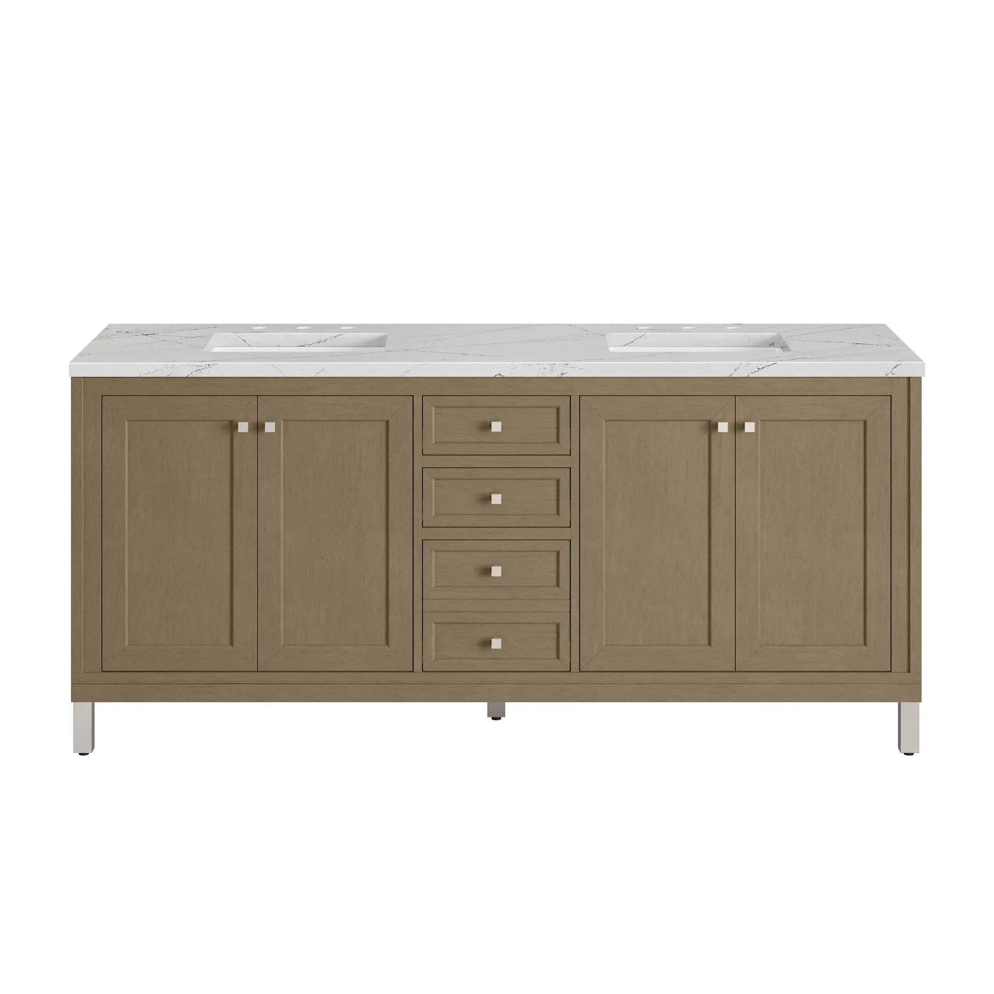 72" Chicago Double Vanity in Walnut Whisper-Ethereal Noctis Silestone-8" Widespread image 1