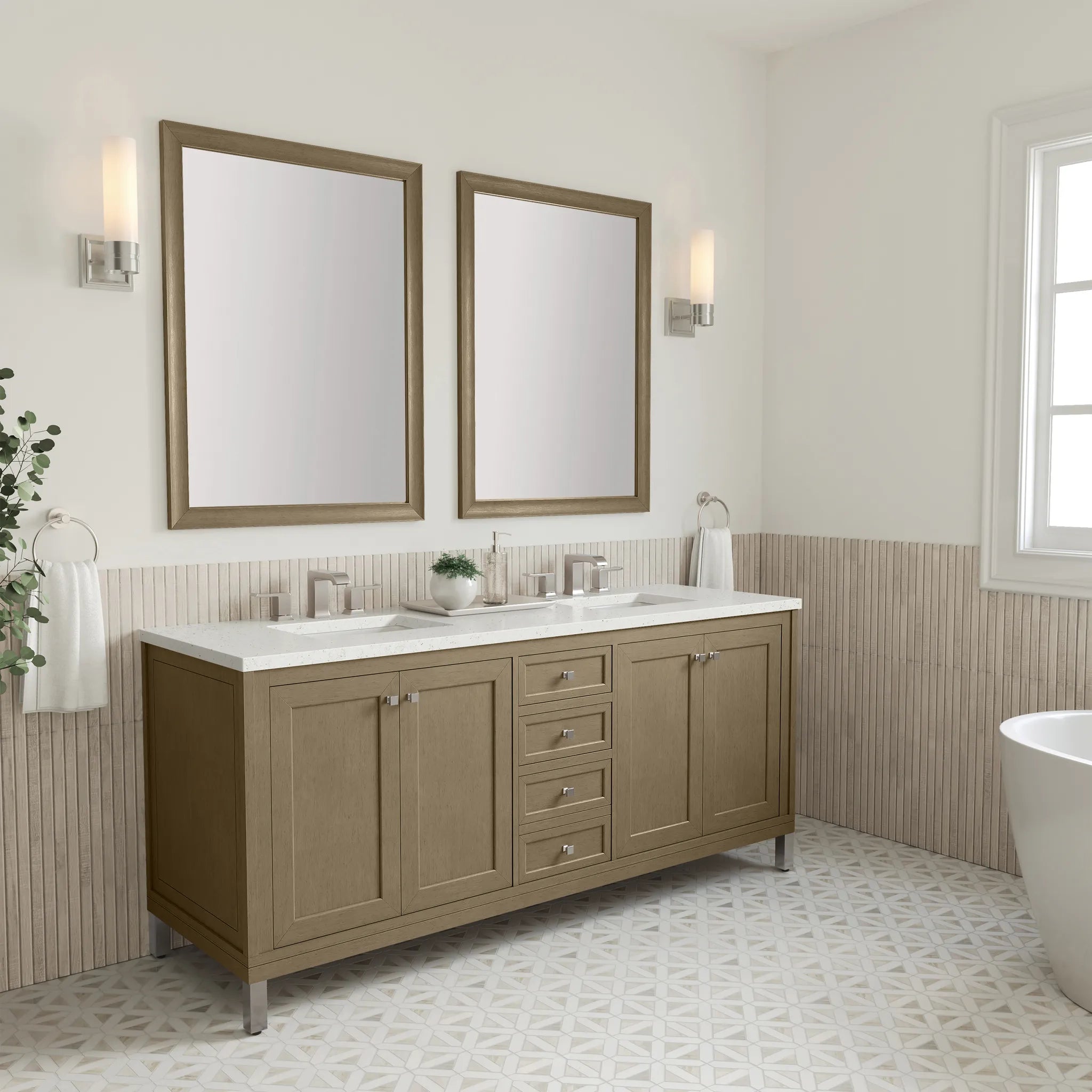 72" Chicago Double Vanity in Walnut Whisper-Lime Delight Silestone-8" Widespread image 4