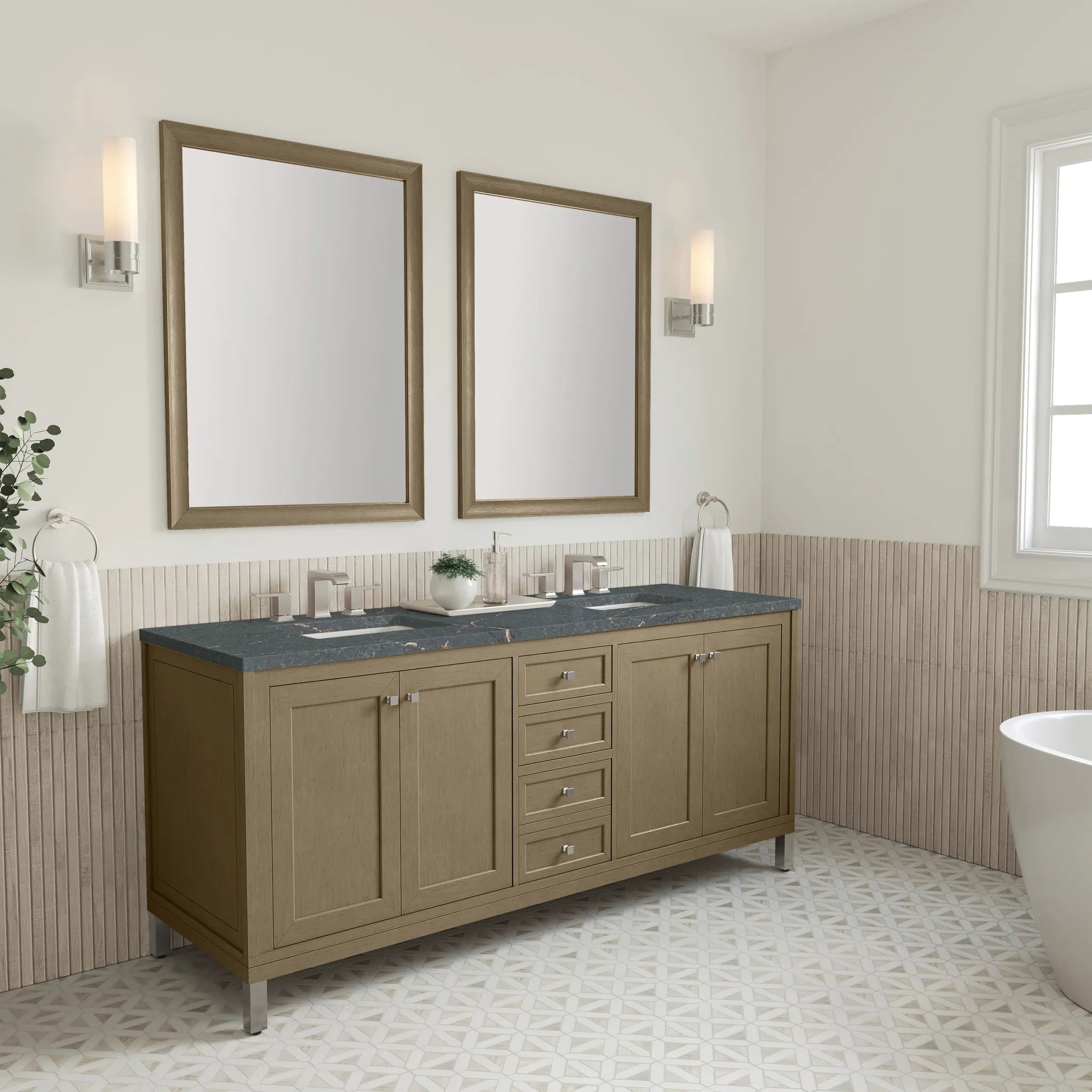 72" Chicago Double Vanity in Walnut Whisper-Parisien Bleu Silestone-8" Widespread image 4