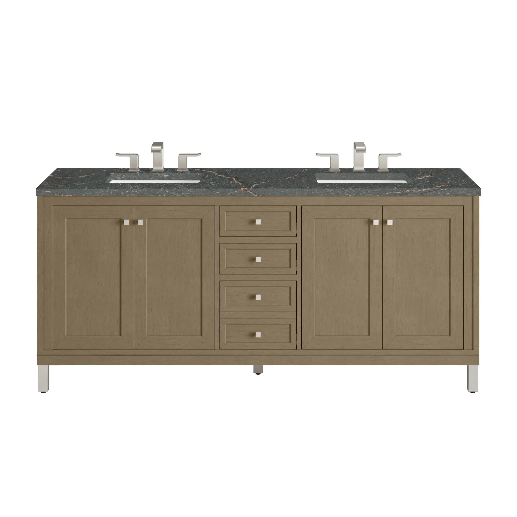 72" Chicago Double Vanity in Walnut Whisper-Parisien Bleu Silestone-8" Widespread image