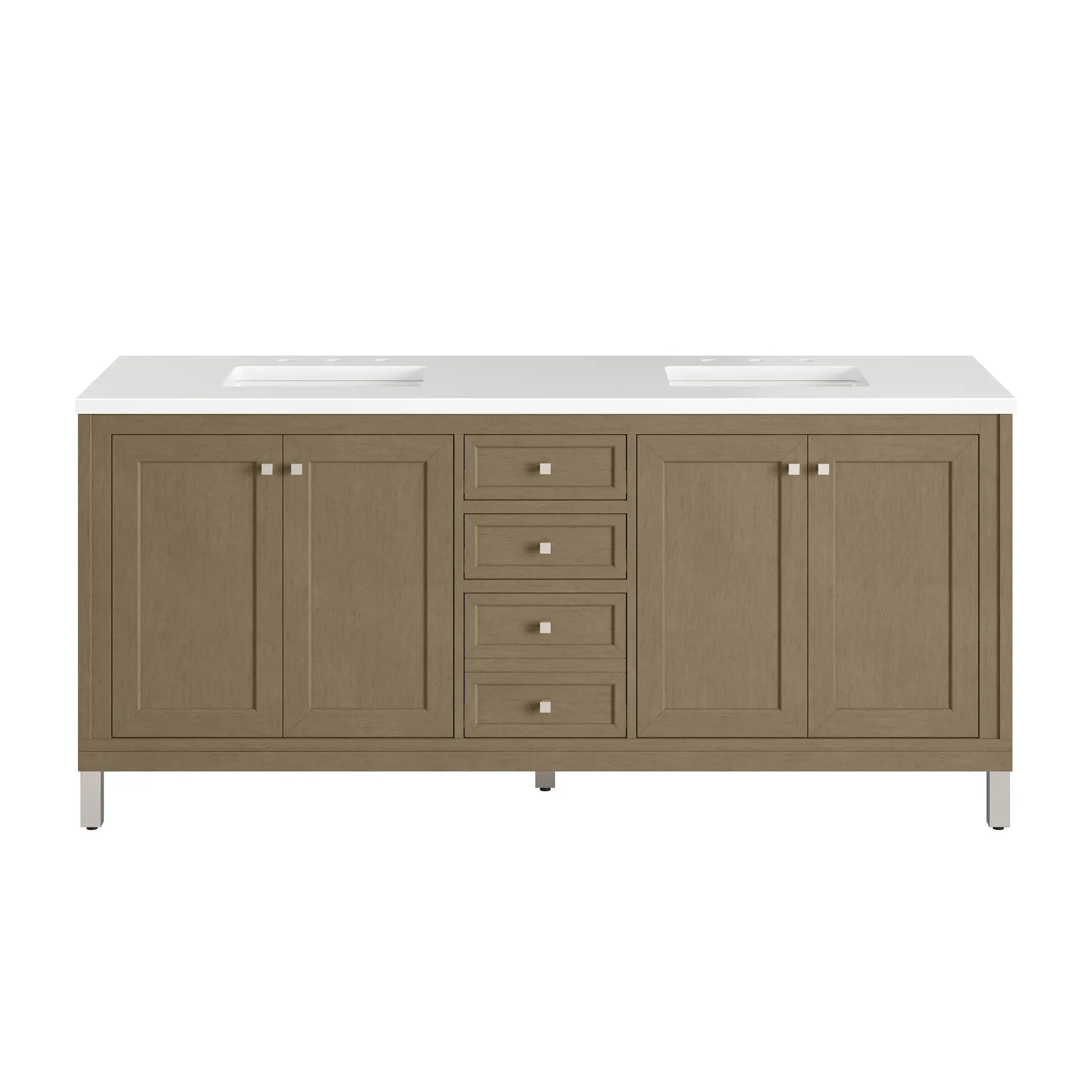 72" Chicago Double Vanity in Walnut Whisper-Victorian Silver Silestone-8" Widespread image 1