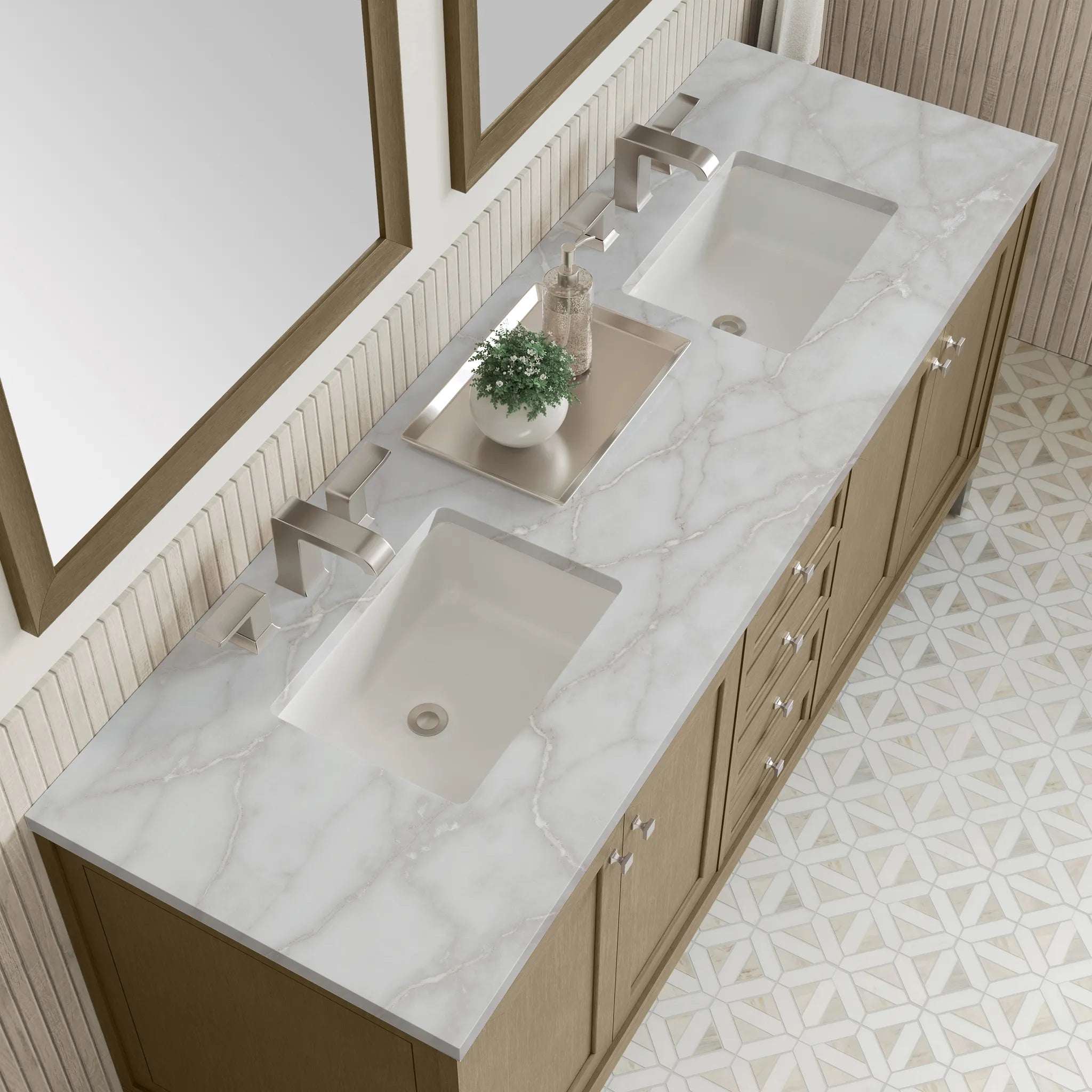 72" Chicago Double Vanity in Walnut Whisper-Victorian Silver Silestone-8" Widespread image 8