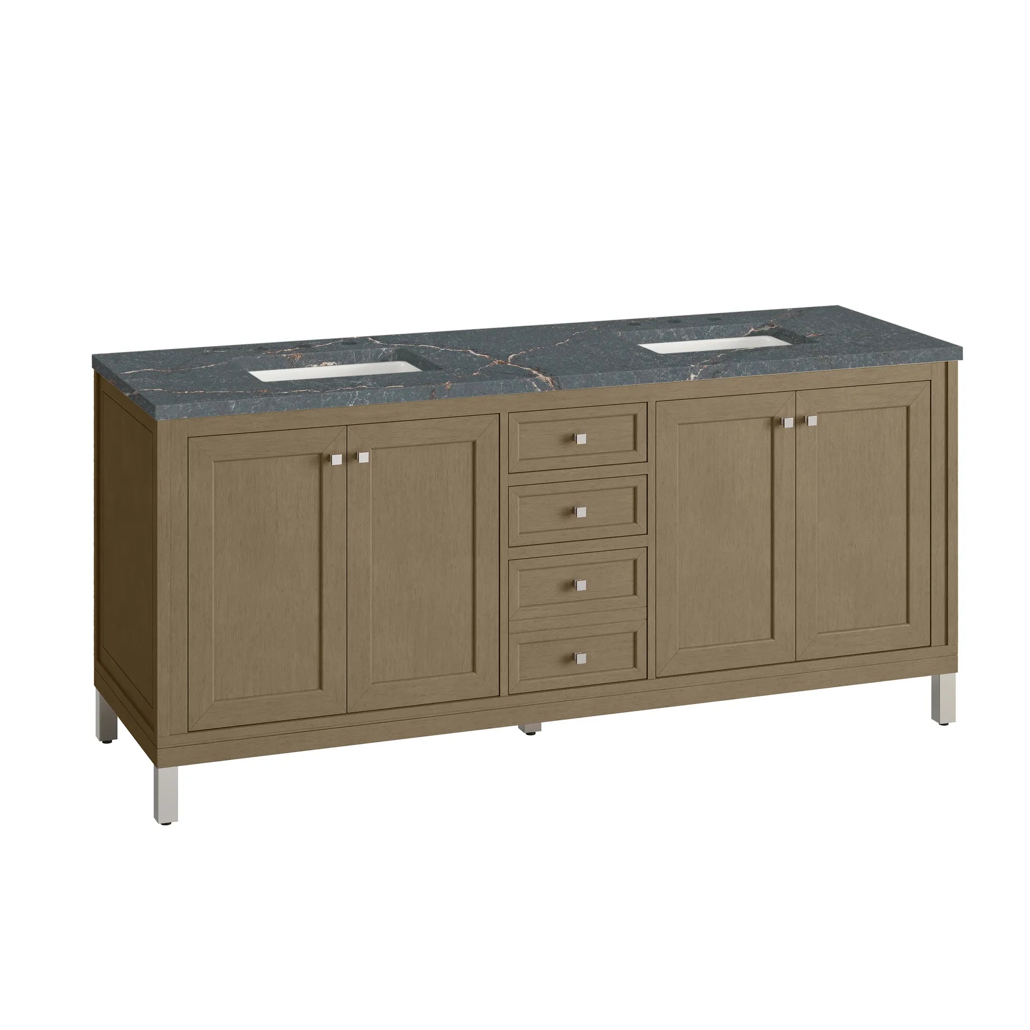 72" Chicago Double Vanity in Walnut Whisper, w/FreePower Wireless Charger-Parisien Bleu Silestone-8" Widespread image 15