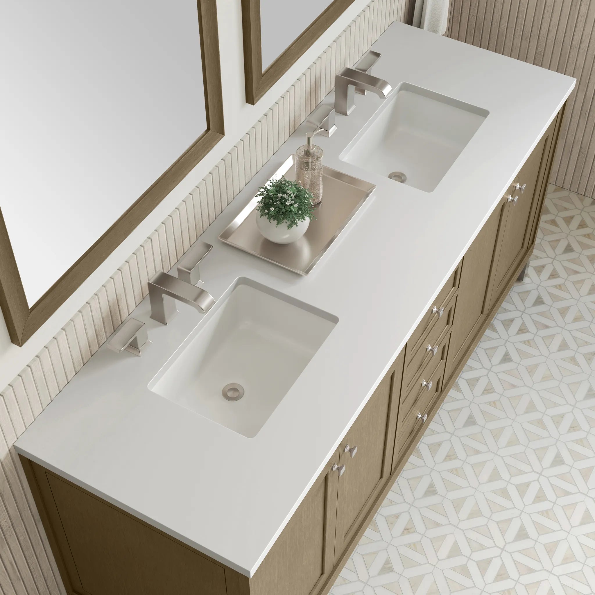 72" Chicago Double Vanity in Walnut Whisper-White Zeus Silestone-8" Widespread image 12