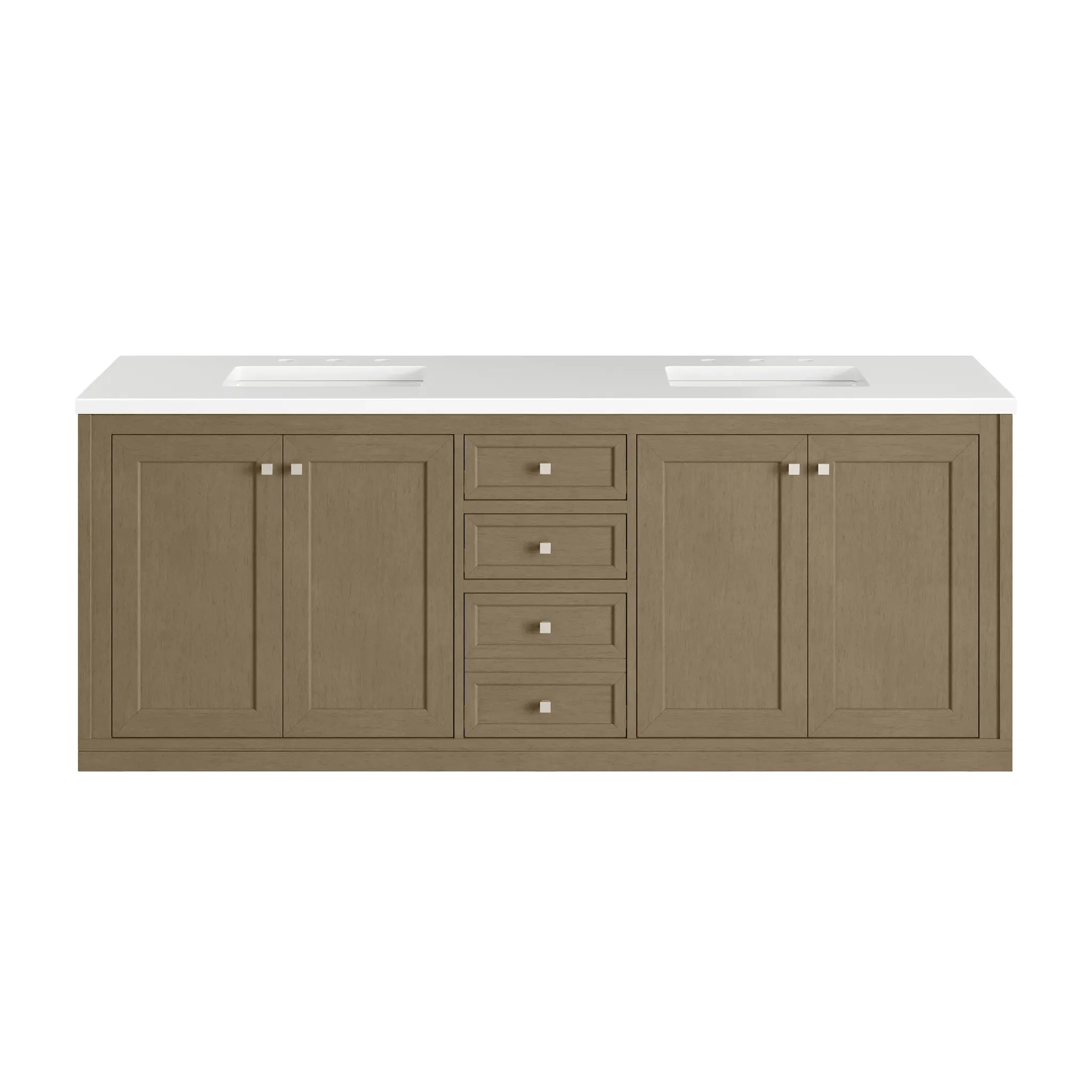 72" Chicago Double Vanity in Walnut Whisper-White Zeus Silestone-8" Widespread image 2