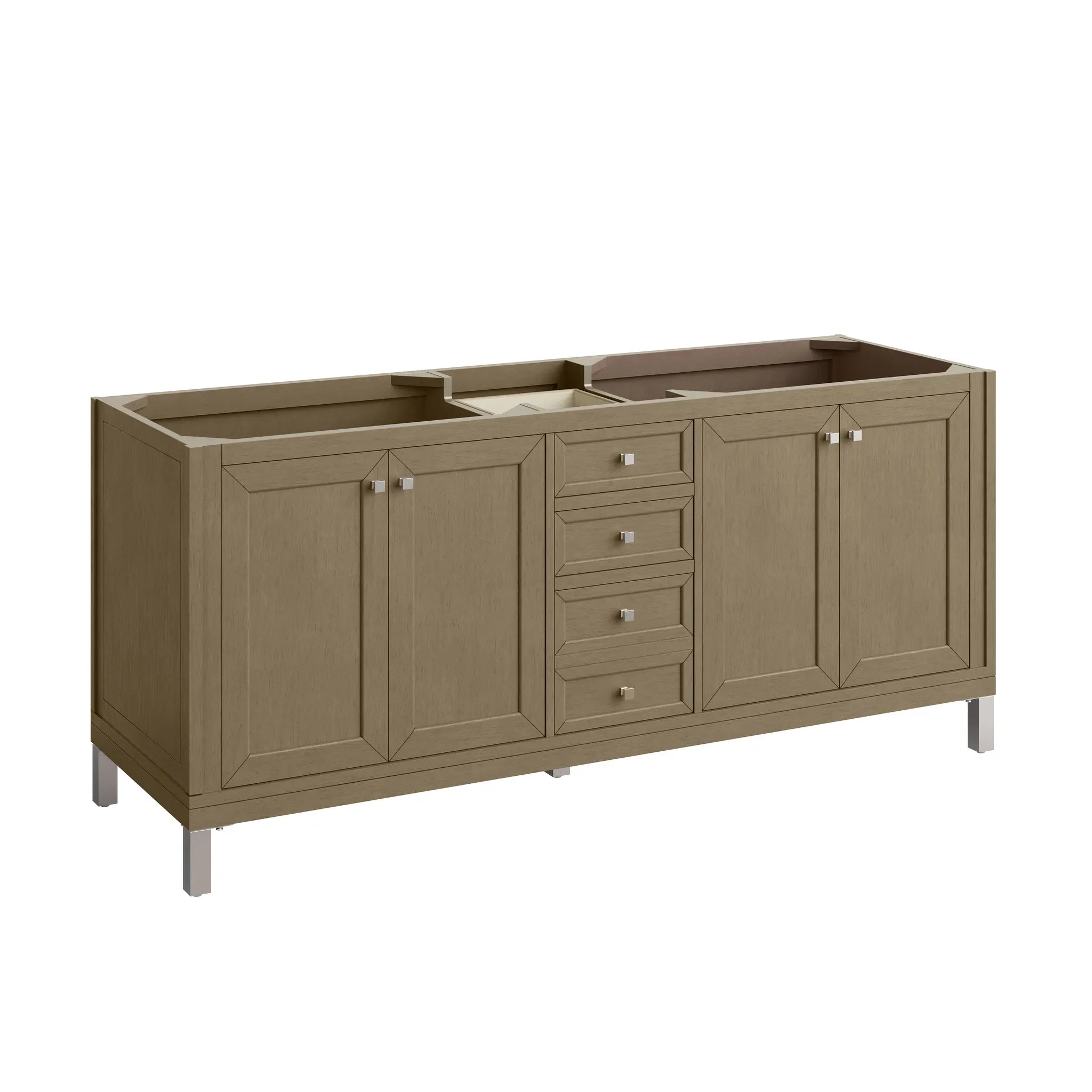 72" Chicago Double Vanity in Walnut Whisper-White Zeus Silestone-8" Widespread image 3