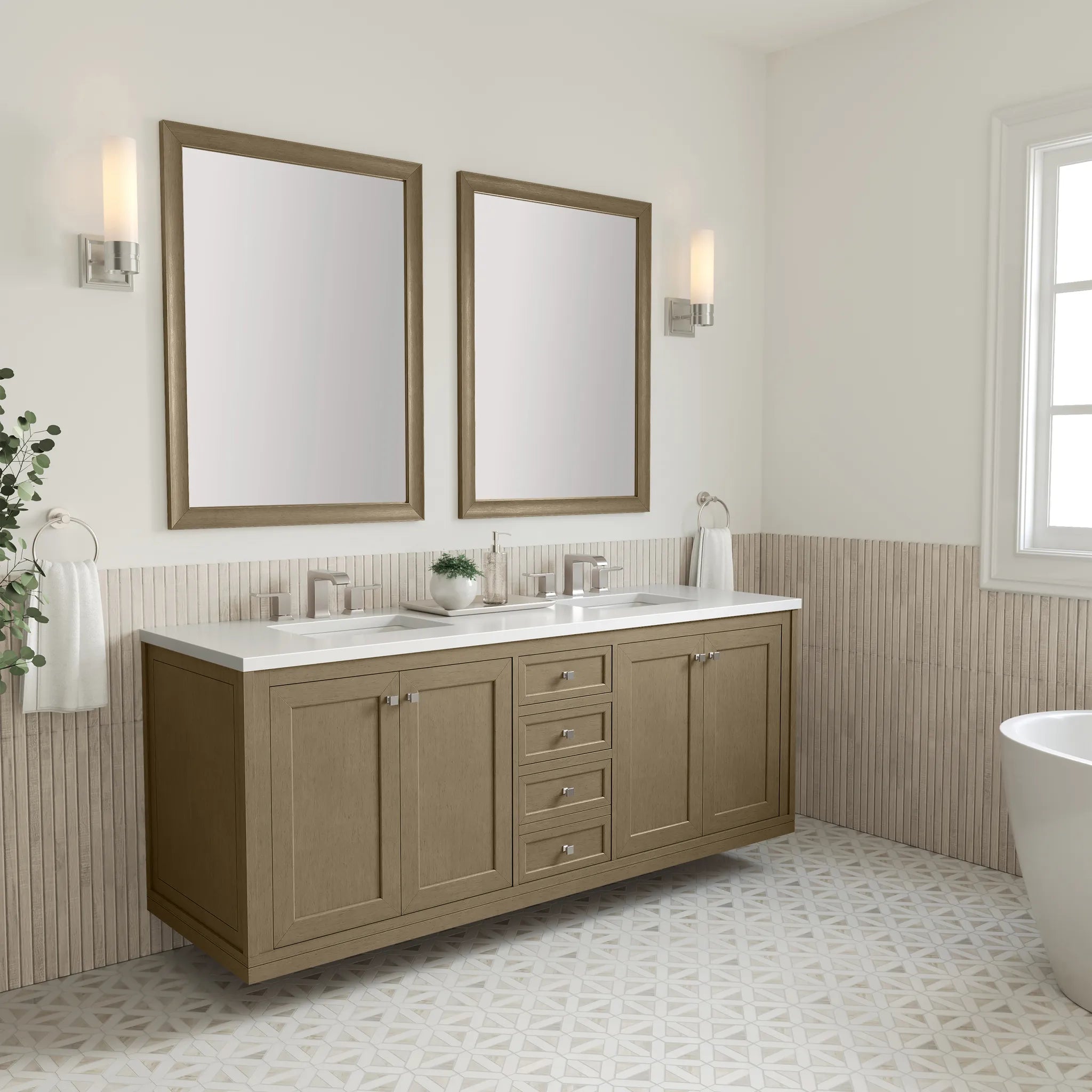72" Chicago Double Vanity in Walnut Whisper-White Zeus Silestone-8" Widespread image 8
