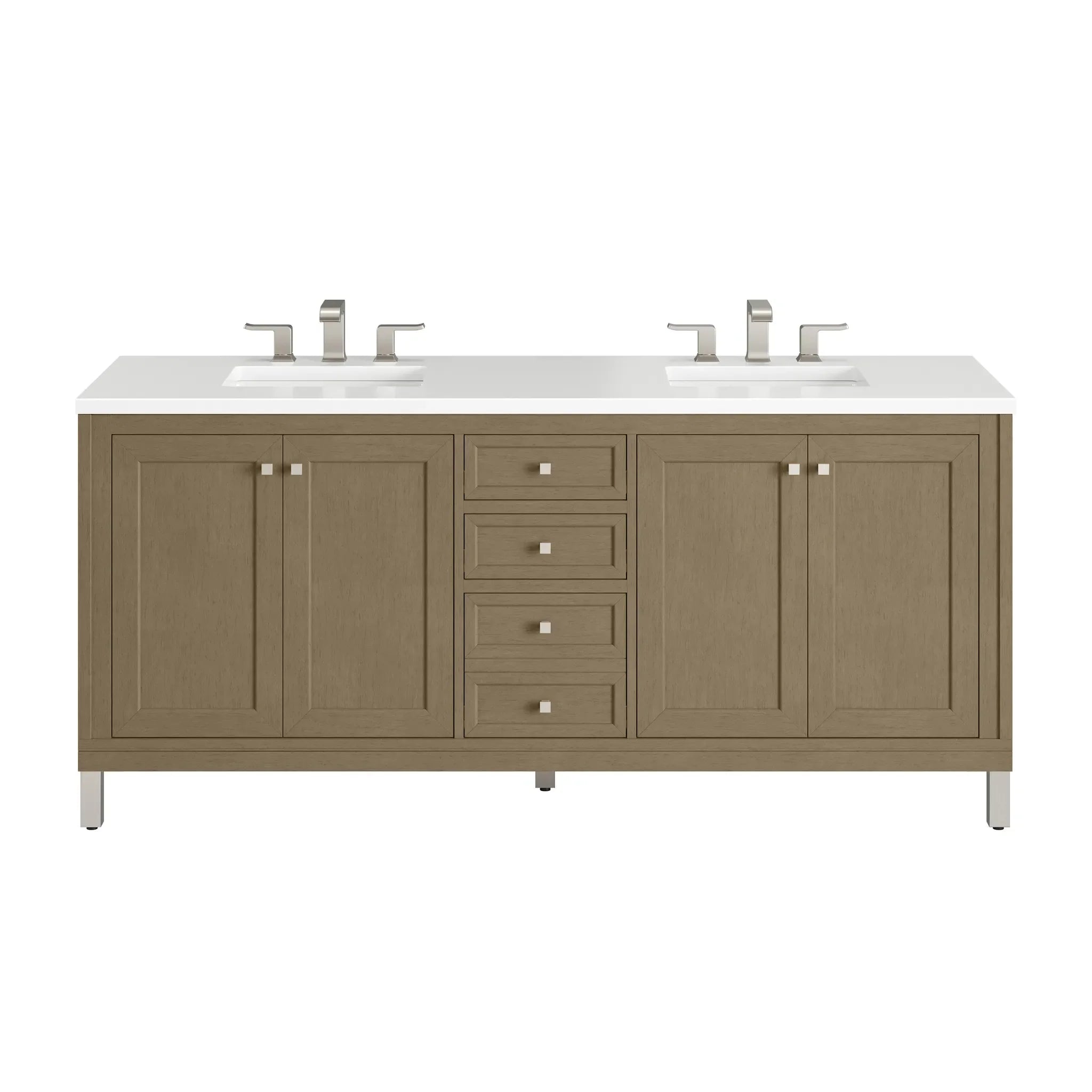 72" Chicago Double Vanity in Walnut Whisper-White Zeus Silestone-8" Widespread image