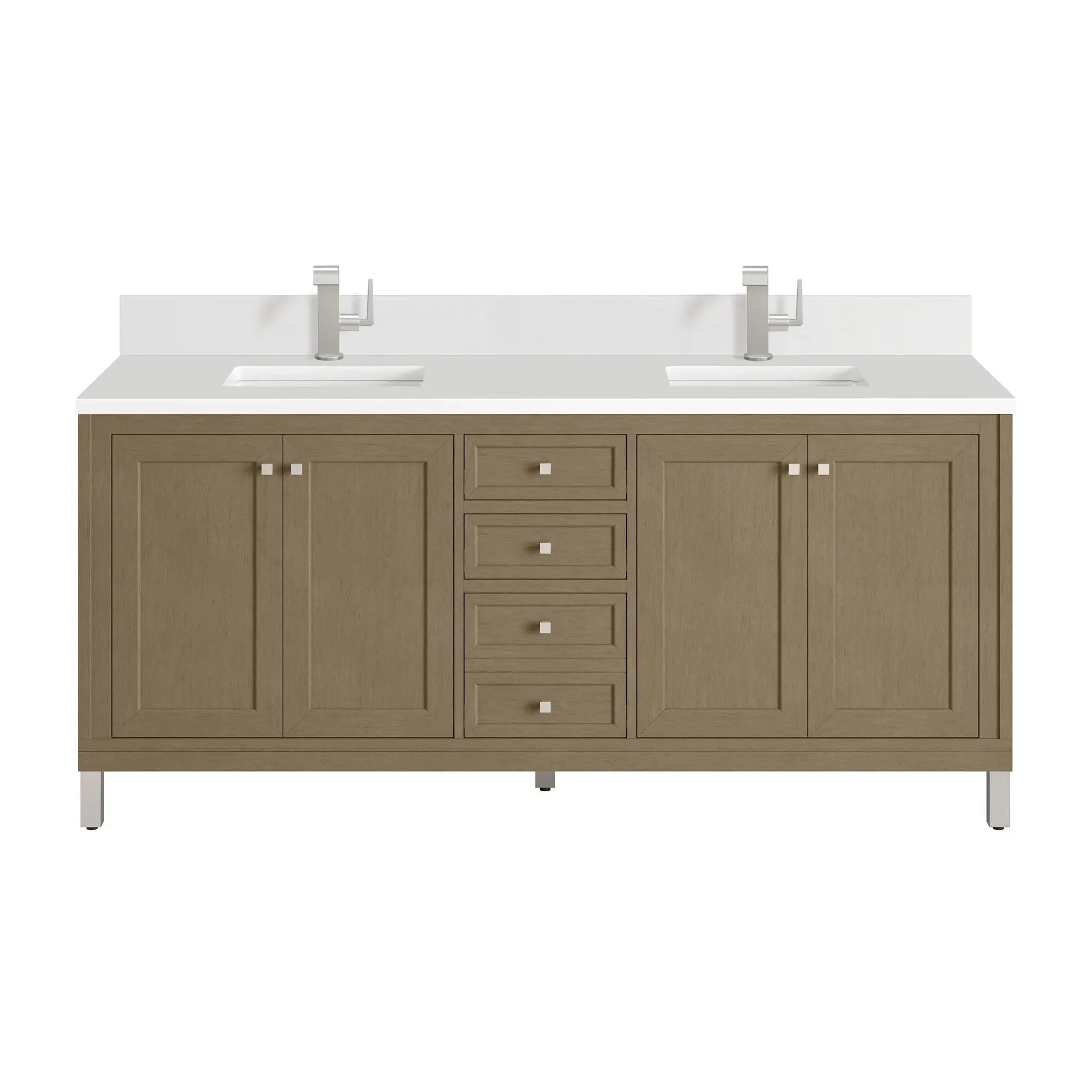 72" Chicago Double Vanity in Walnut Whisper-White Zeus Silestone & Backsplash-Single Hole image