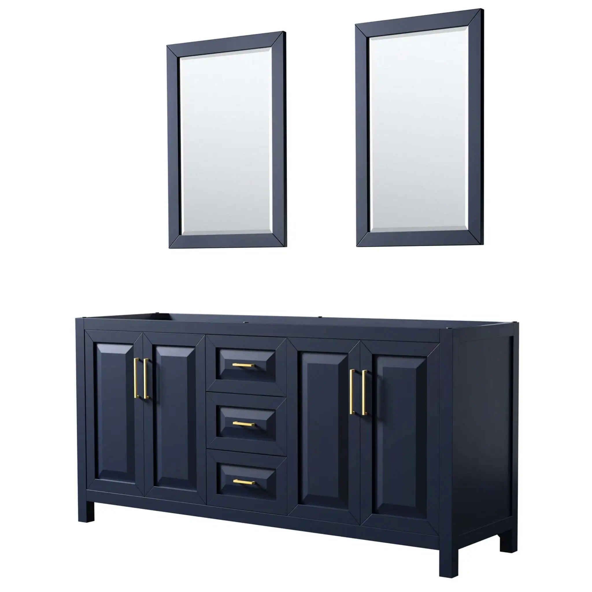 72" Daria Double Bathroom Vanity in Dark Blue with Brushed Gold Trim & 24" Mirror by Wyndham