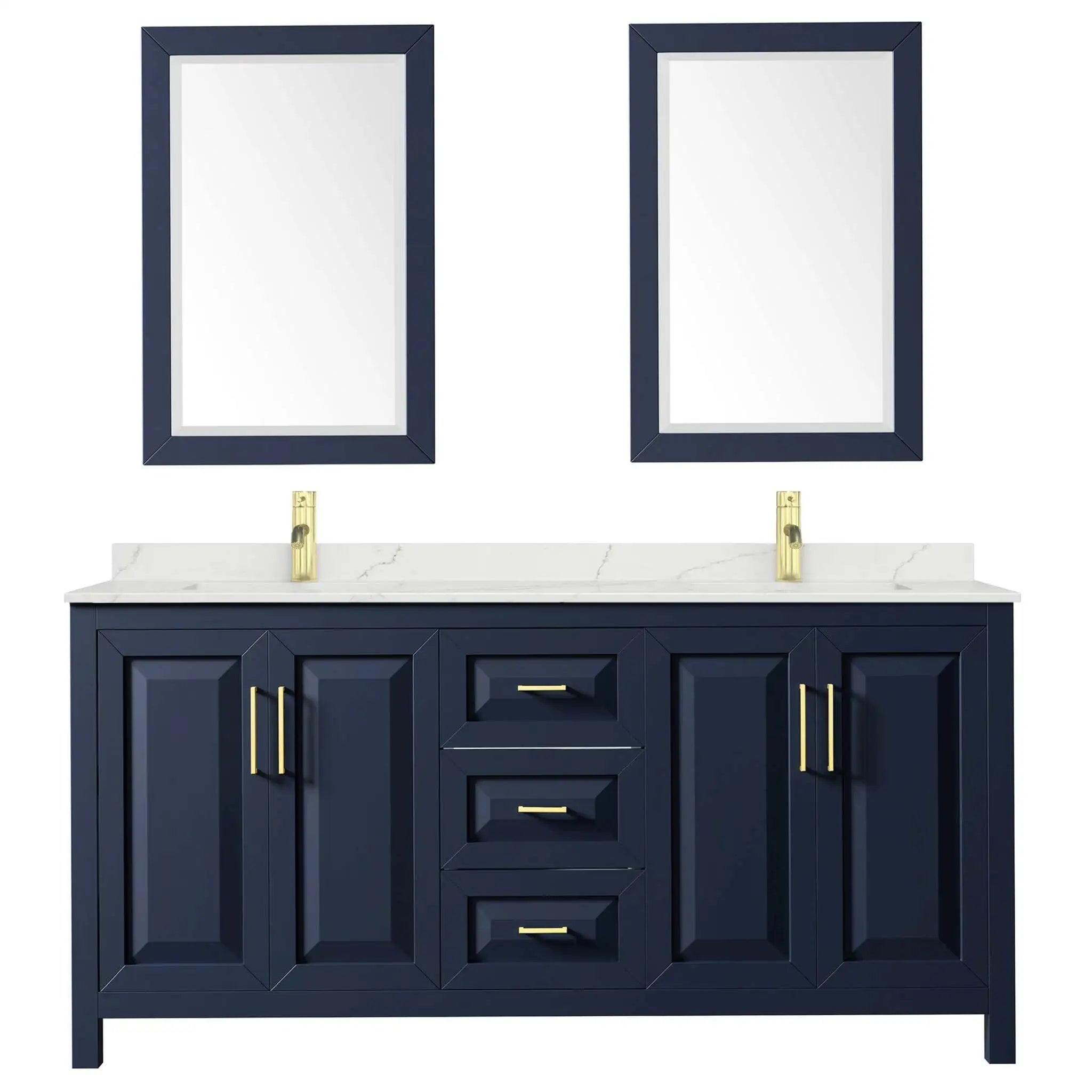 72" Daria Double Bathroom Vanity in Dark Blue with Brushed Gold Trim & 24" Mirror by Wyndham
