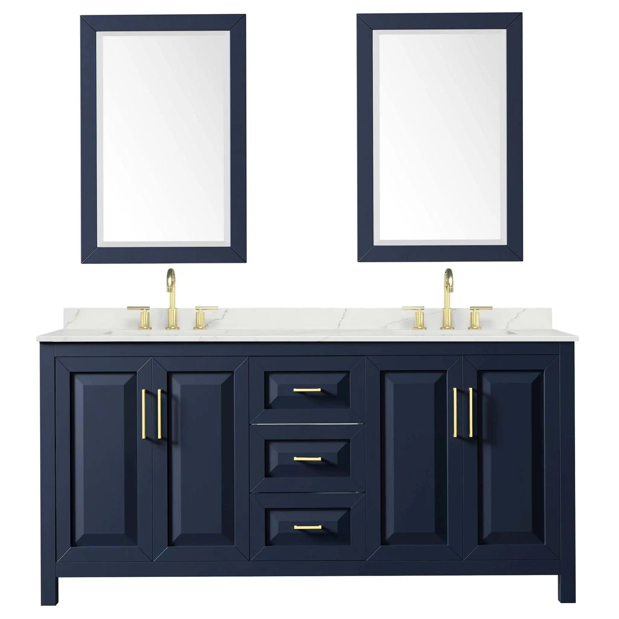 72" Daria Double Bathroom Vanity in Dark Blue with Brushed Gold Trim & 24" Mirror by Wyndham