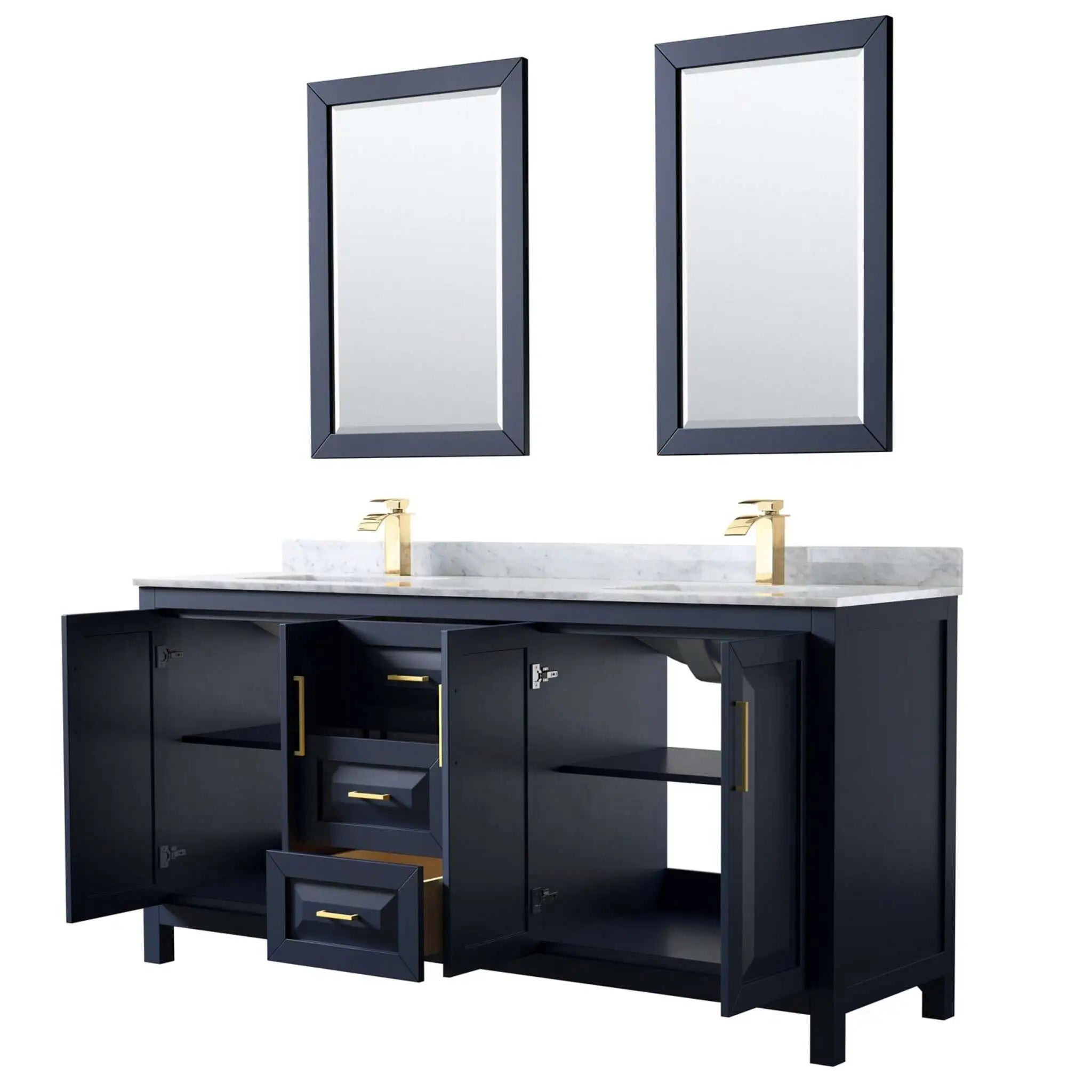 72" Daria Double Bathroom Vanity in Dark Blue with Brushed Gold Trim & 24" Mirror by Wyndham