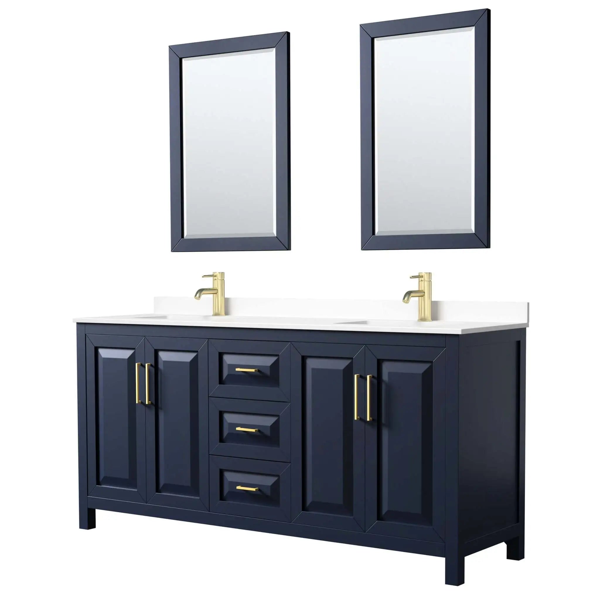 72" Daria Double Bathroom Vanity in Dark Blue with Brushed Gold Trim & 24" Mirror by Wyndham