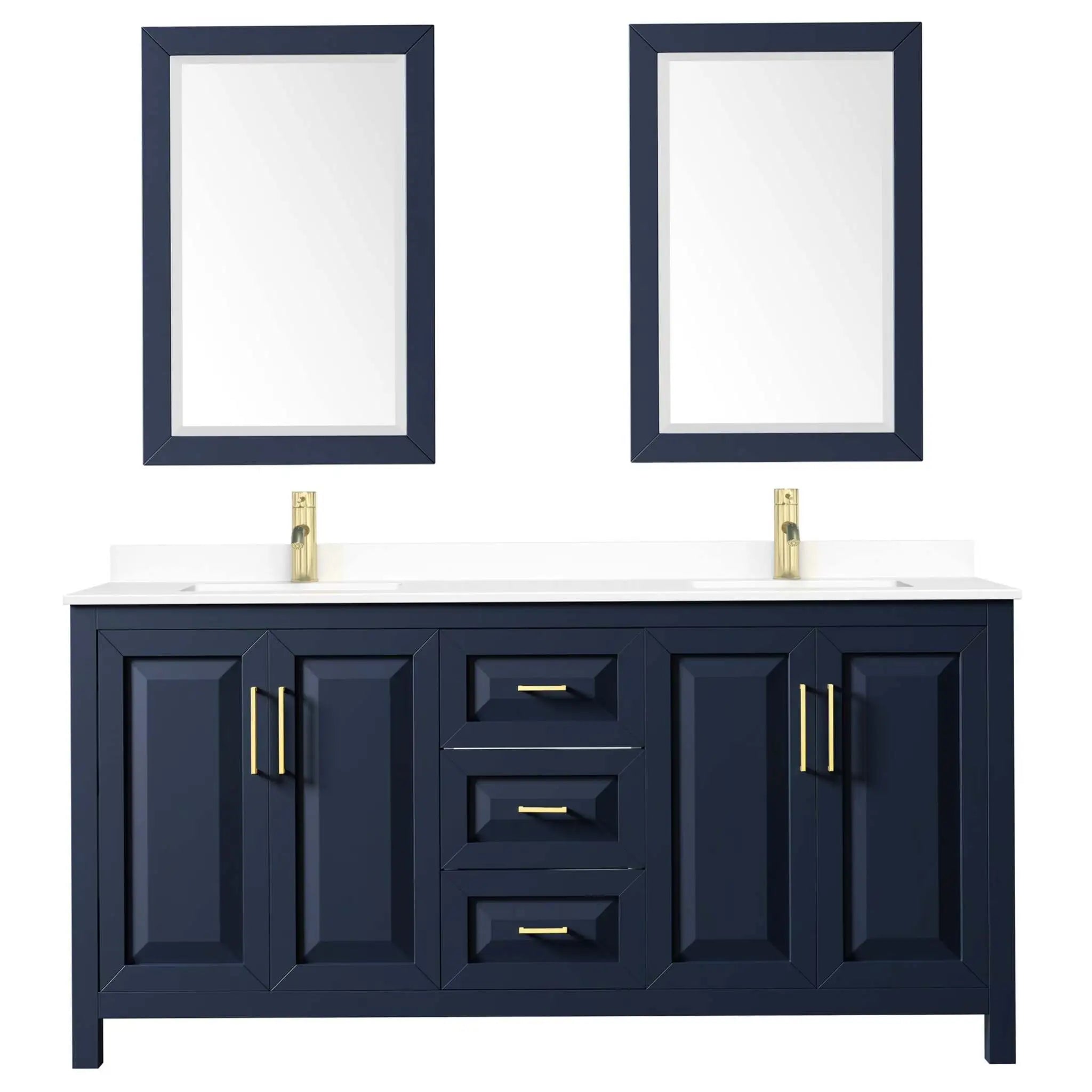 72" Daria Double Bathroom Vanity in Dark Blue with Brushed Gold Trim & 24" Mirror by Wyndham